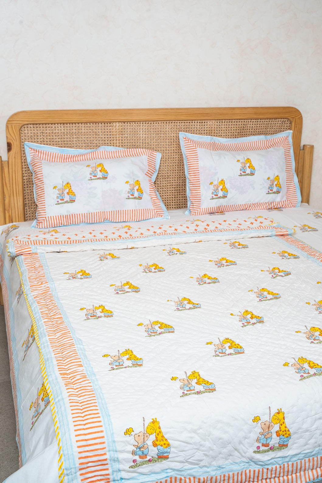 HAND BLOCK PRINTED REVERSIBLE MULMUL BABY QUILT (1 Year to 5 Years)