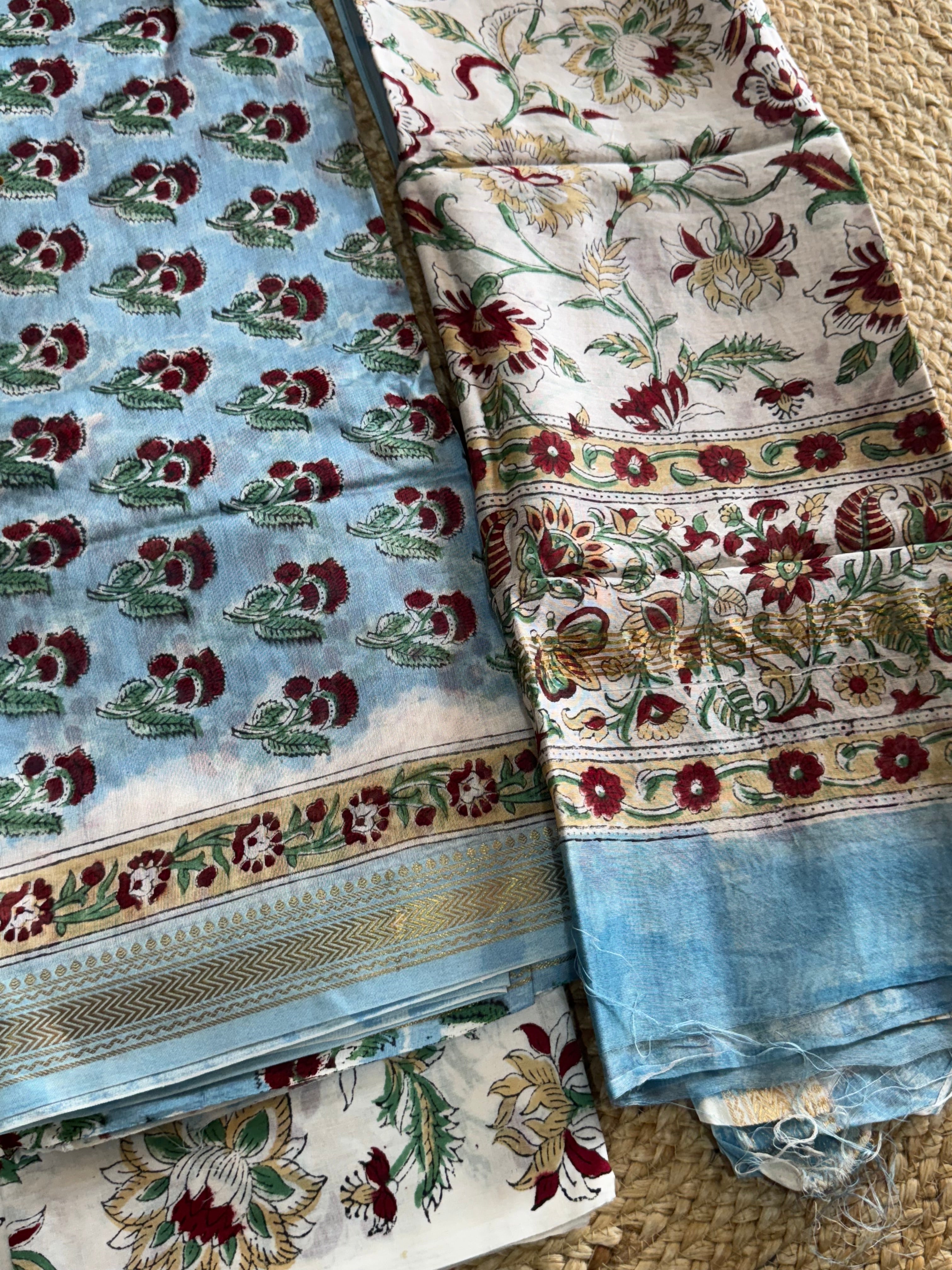 HAND BLOCK PRINTED MAHESHWARI UNSTITCHED SUIT