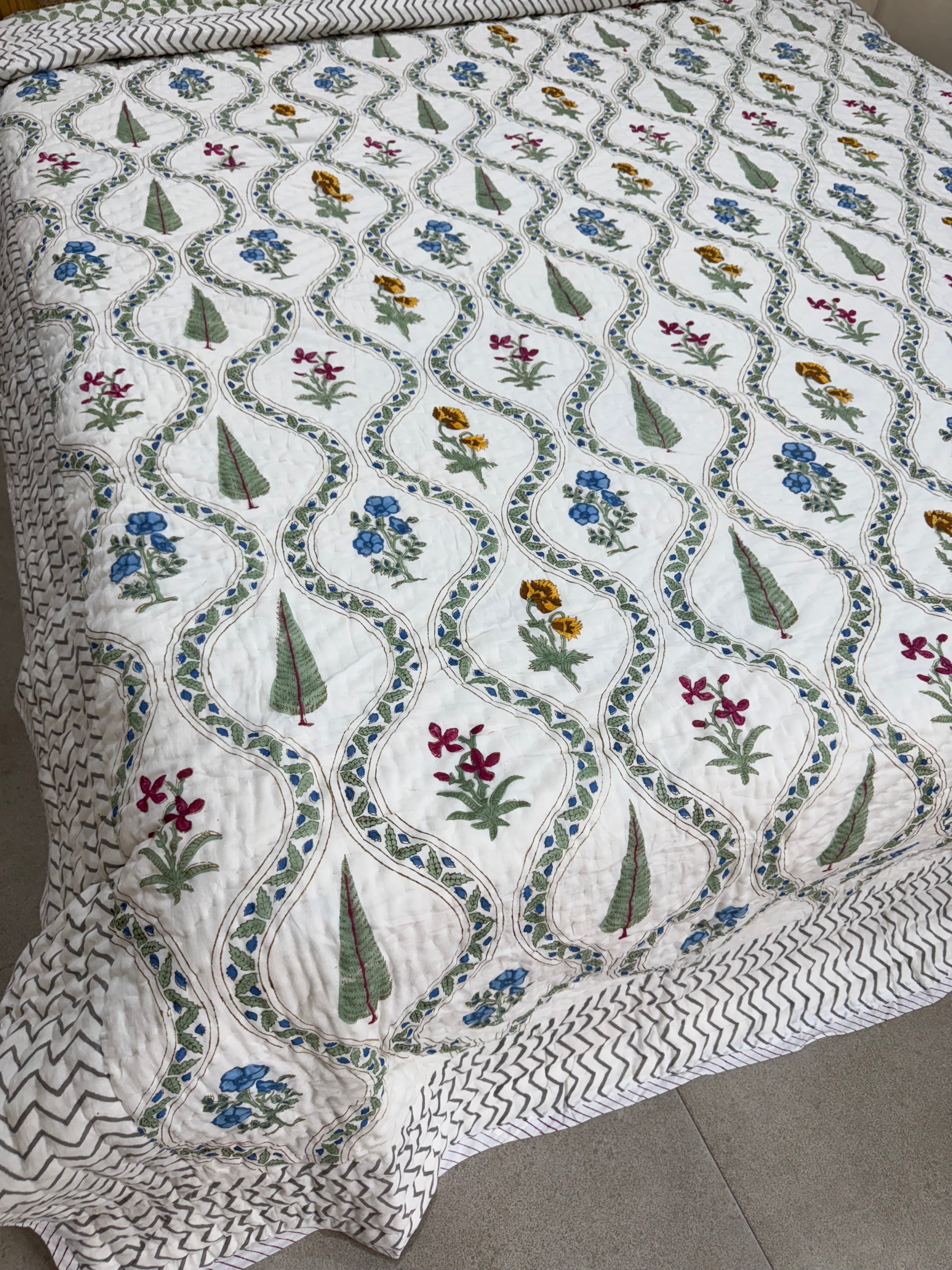 MALIKA HAND BLOCK PRINTED REVERSIBLE QUILT (DOUBLE BED)