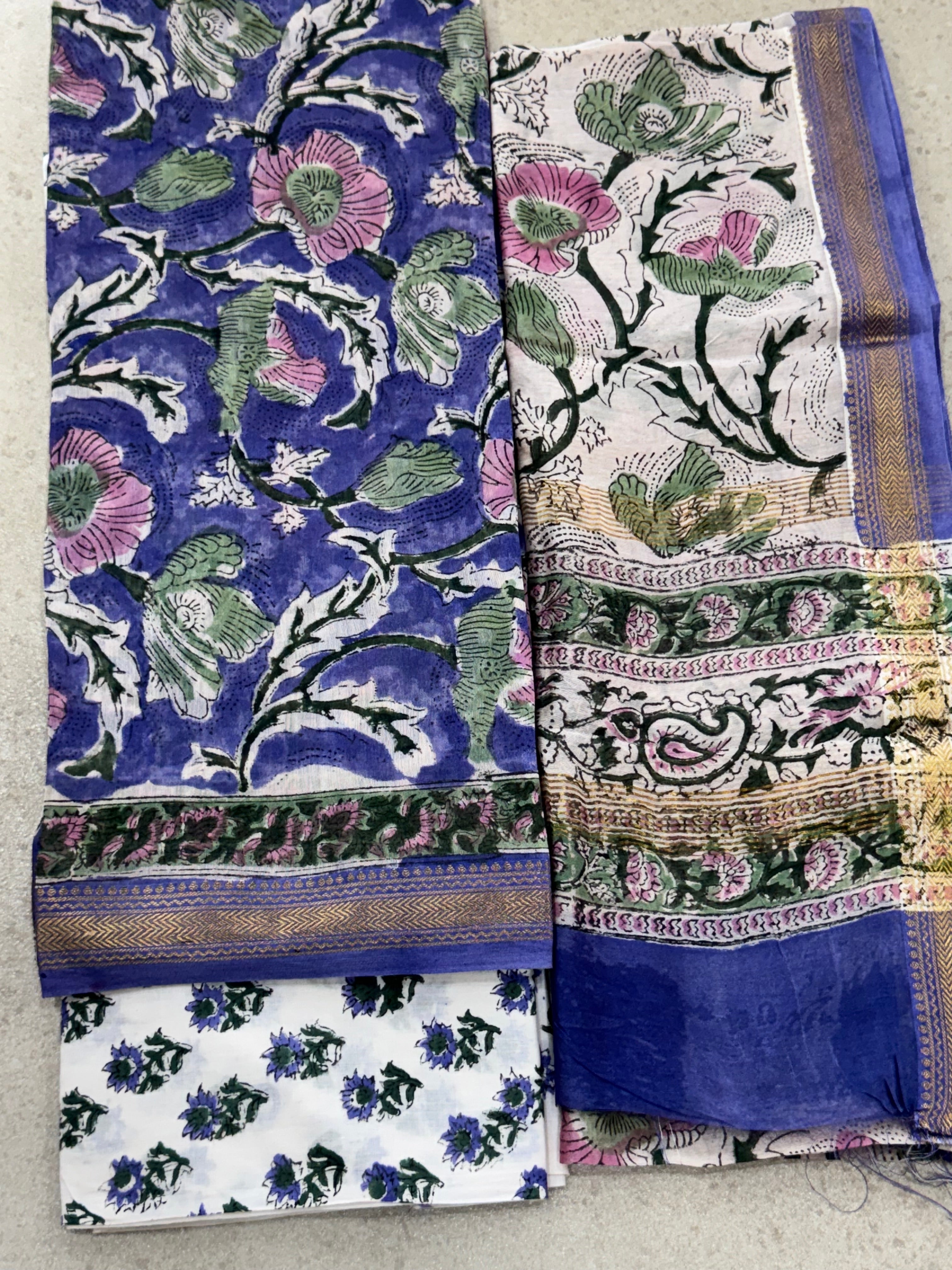 HAND BLOCK PRINTED MAHESHWARI UNSTITCHED SUIT