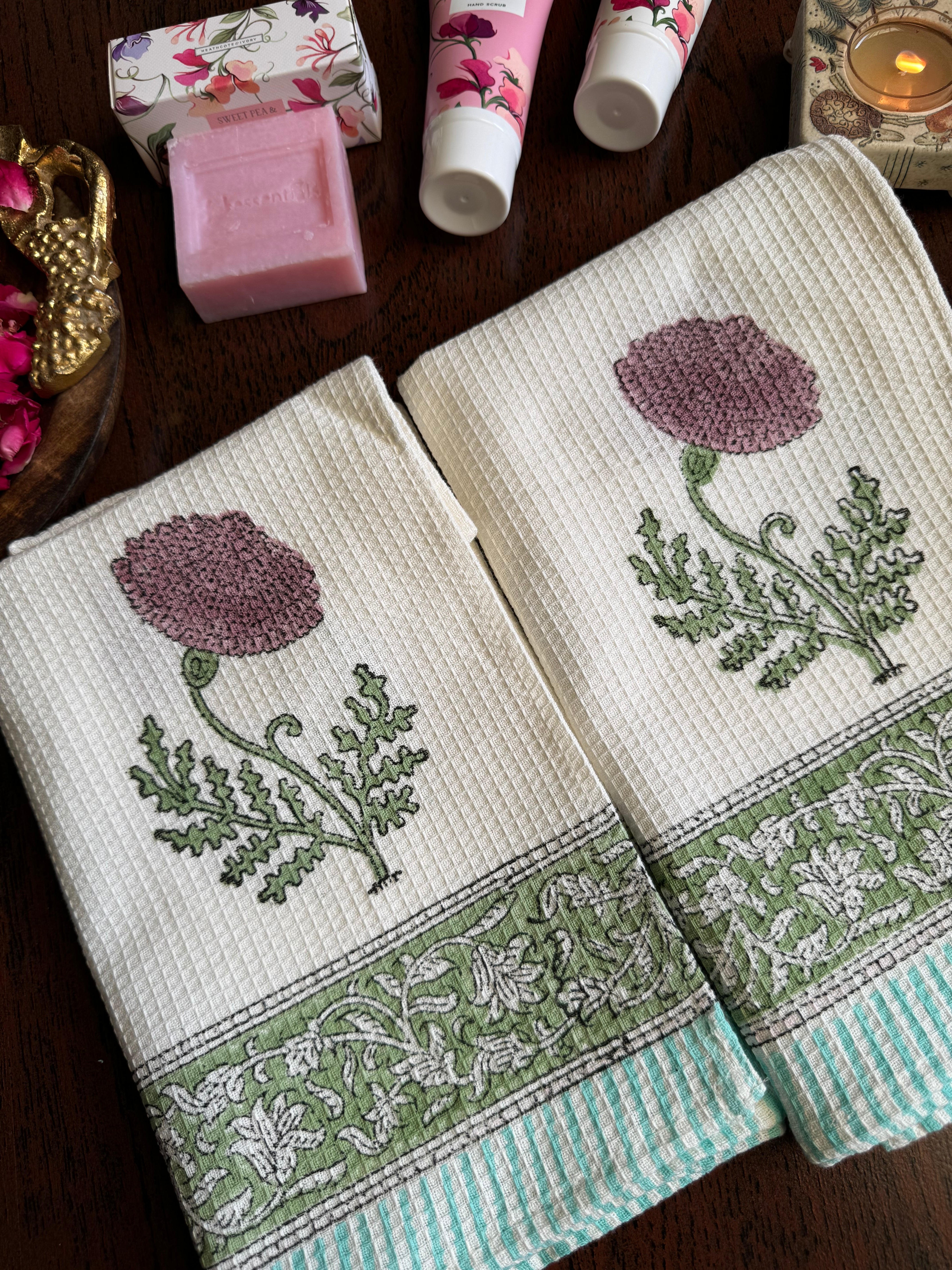 CHEVRON HAND BLOCK PRINTED BODY & HAND TOWEL SET