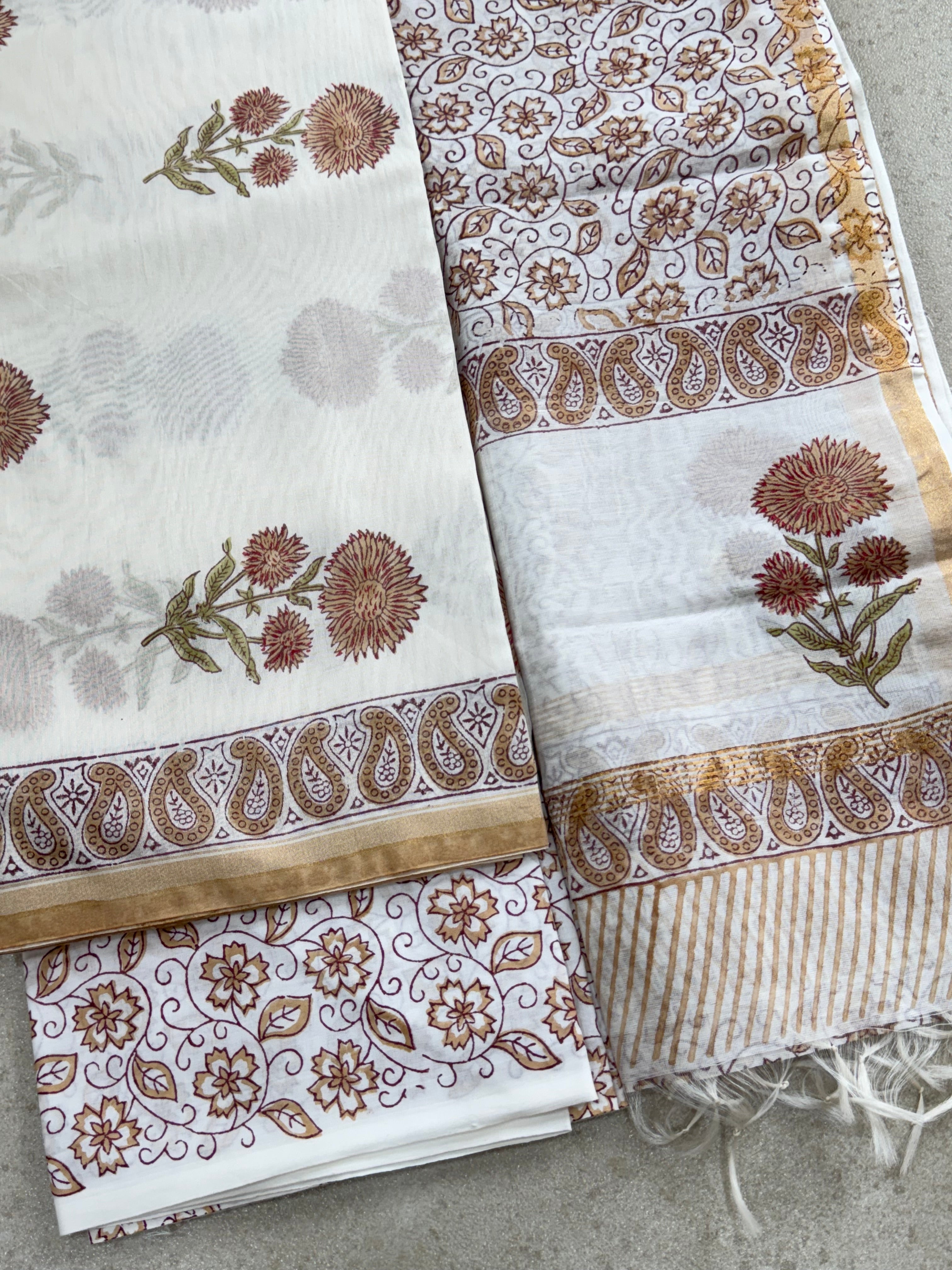 HAND BLOCK PRINTED CHANDERI UNSTITCHED SUIT