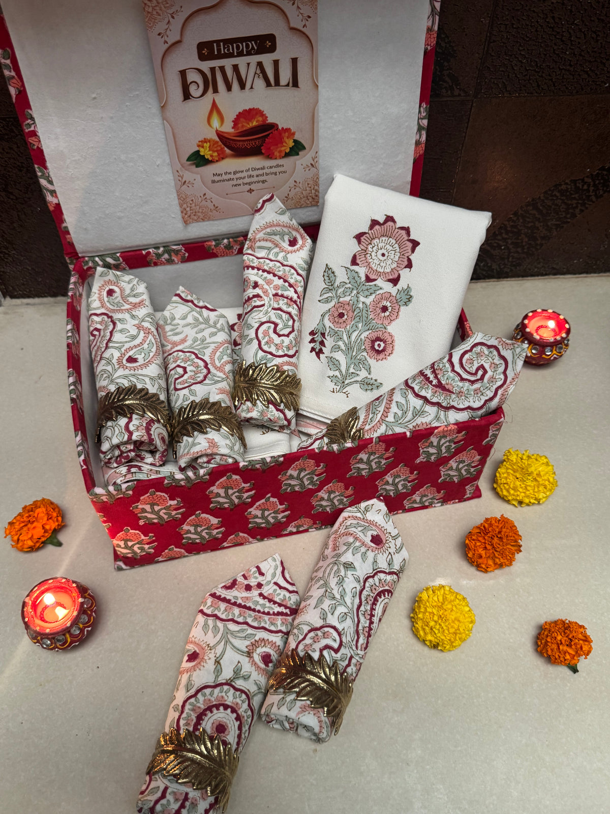 HAND BLOCK PRINTED GIFT BOX - TABLE LINEN