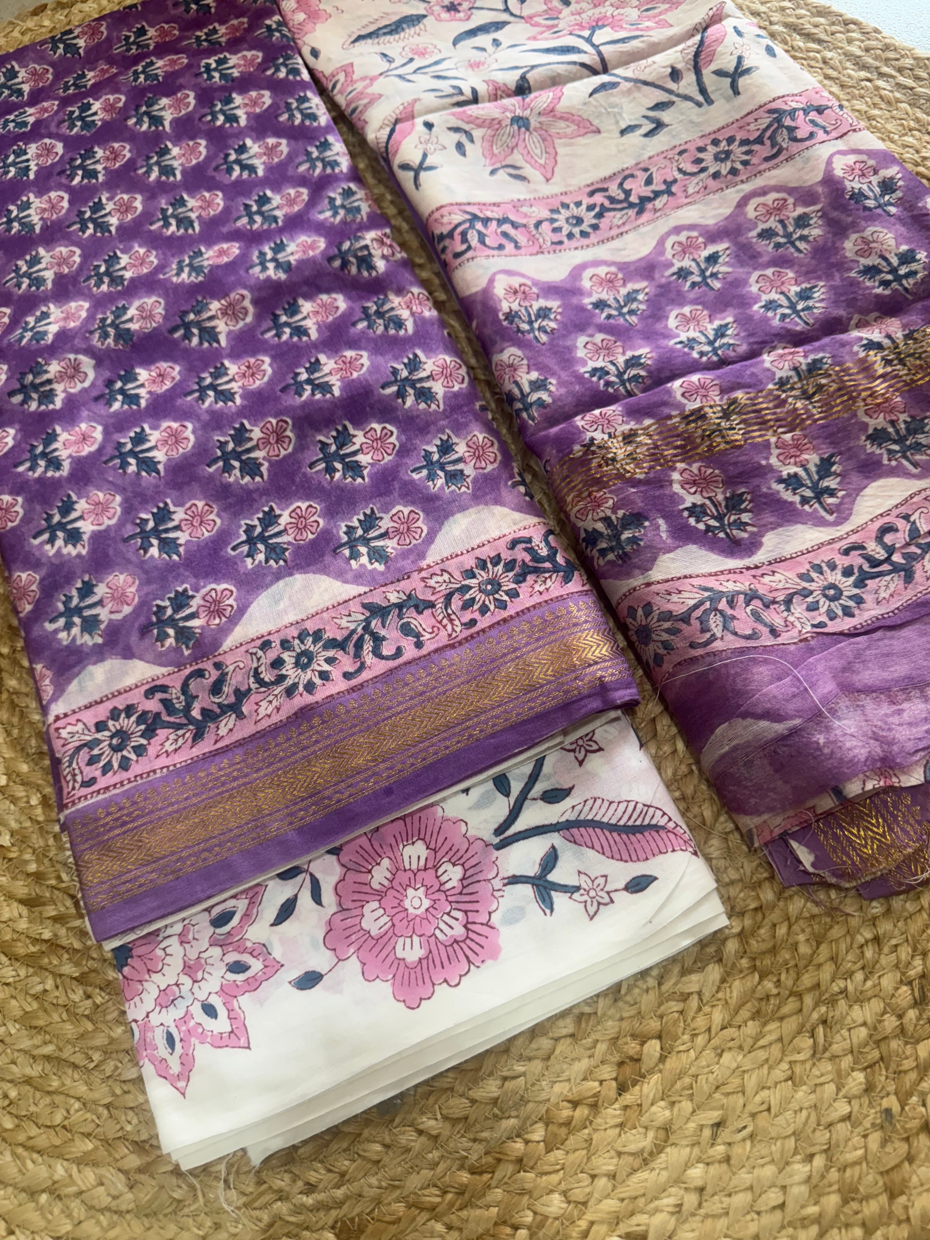 HAND BLOCK PRINTED MAHESHWARI UNSTITCHED SUIT