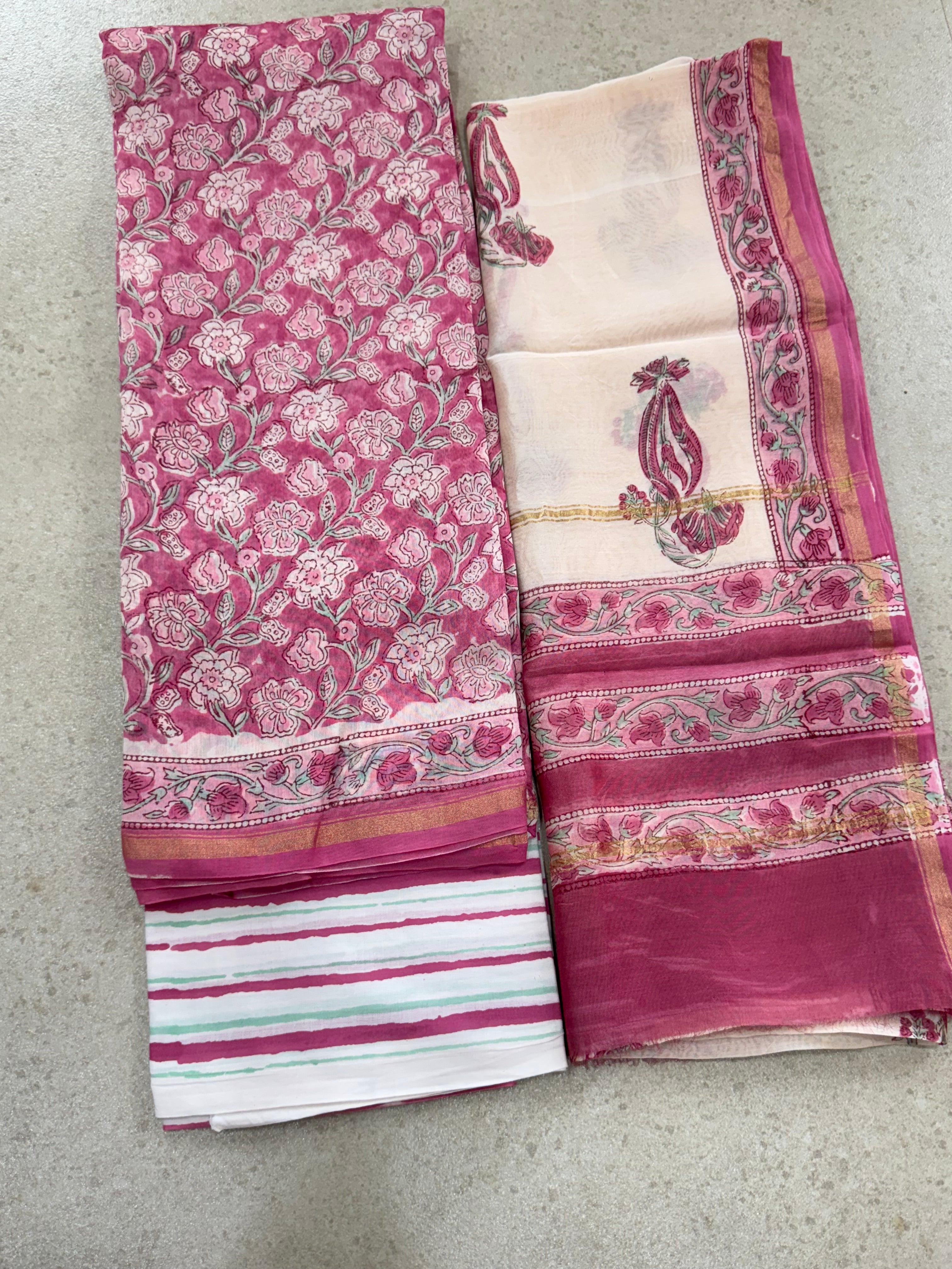 HAND BLOCK PRINTED CHANDERI UNSTITCHED SUIT