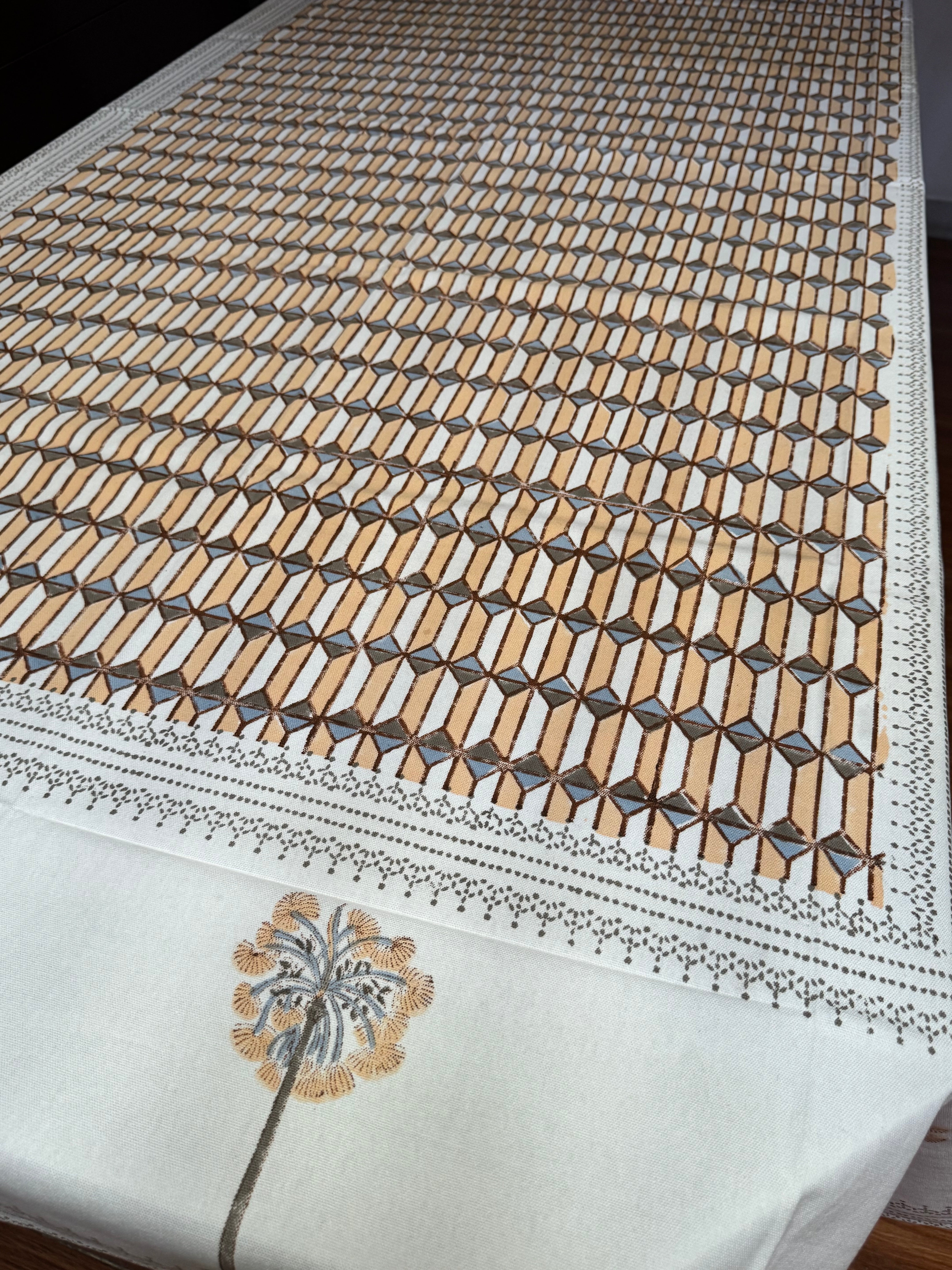 SIX SEATER HANDBLOCK PRINTED TABLECLOTH