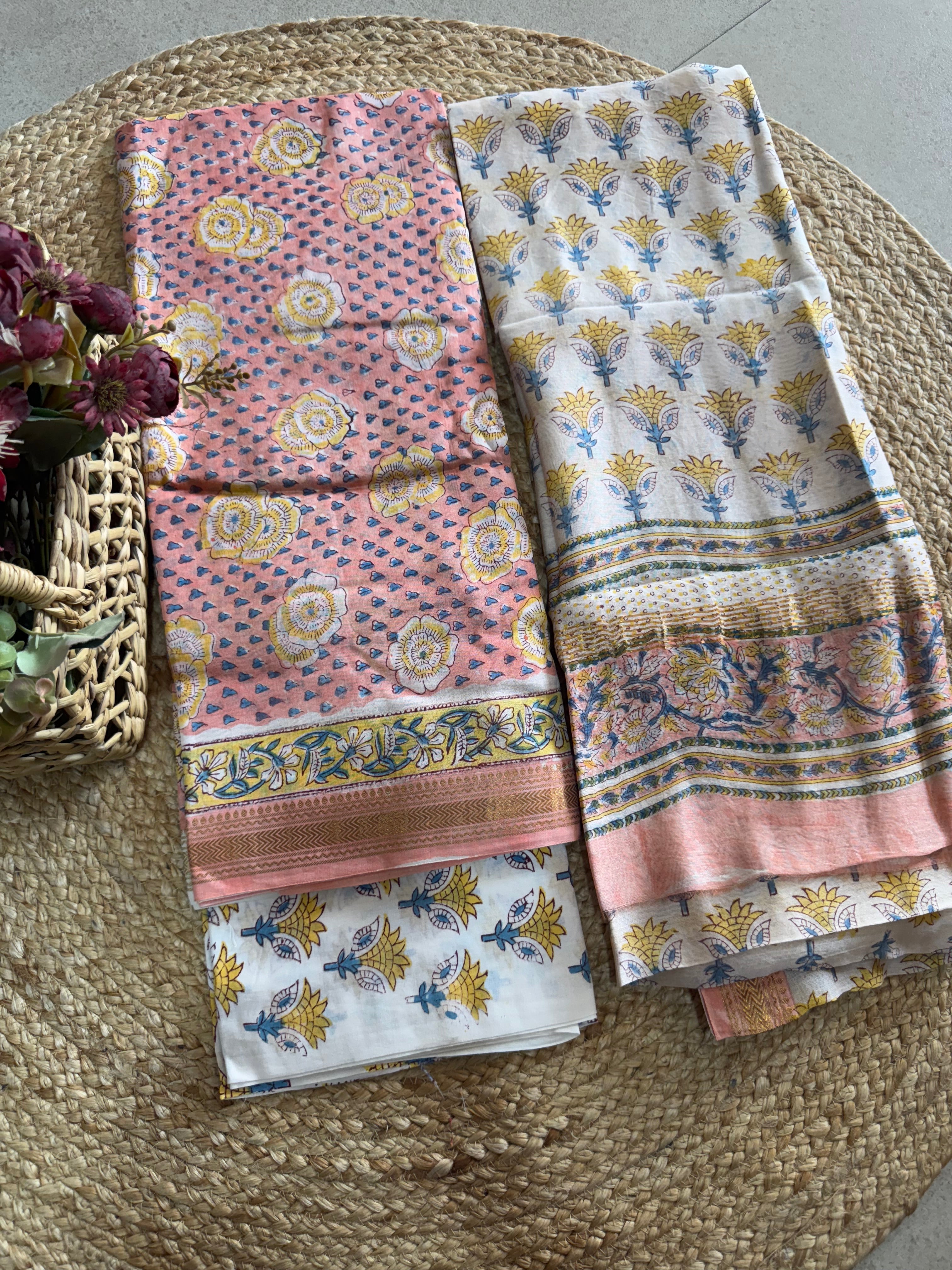 HAND BLOCK PRINTED MAHESHWARI UNSTITCHED SUIT