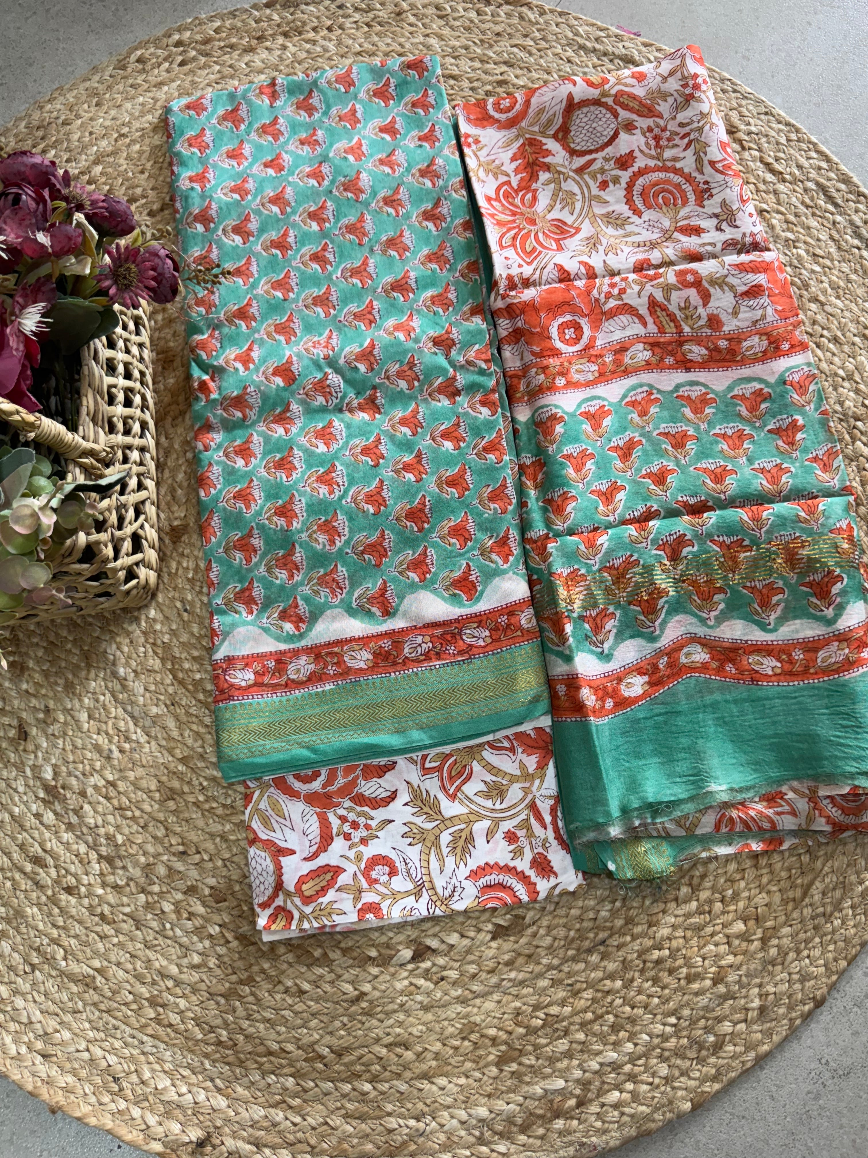 HAND BLOCK PRINTED MAHESHWARI UNSTITCHED SUIT