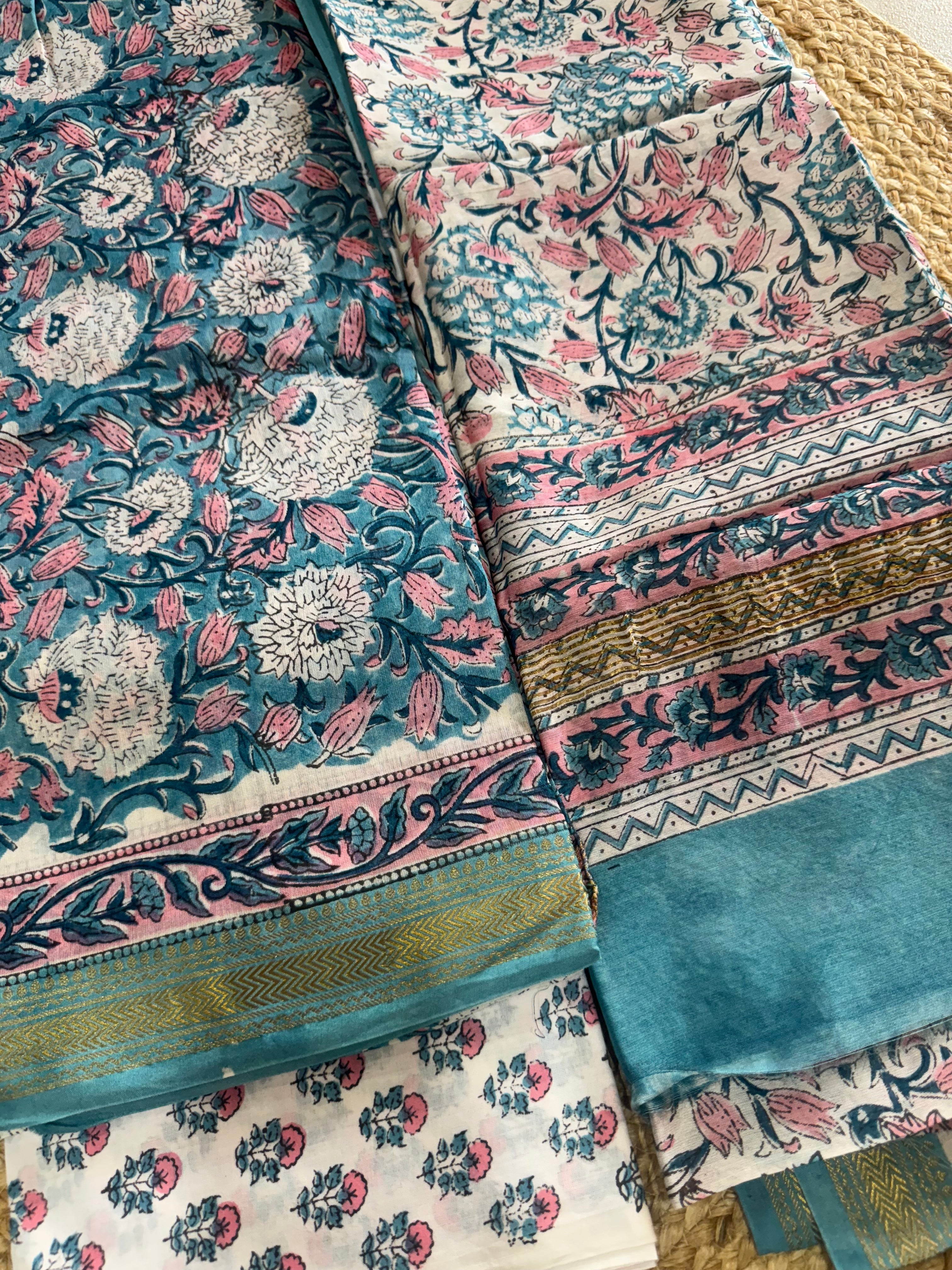 HAND BLOCK PRINTED MAHESHWARI UNSTITCHED SUIT