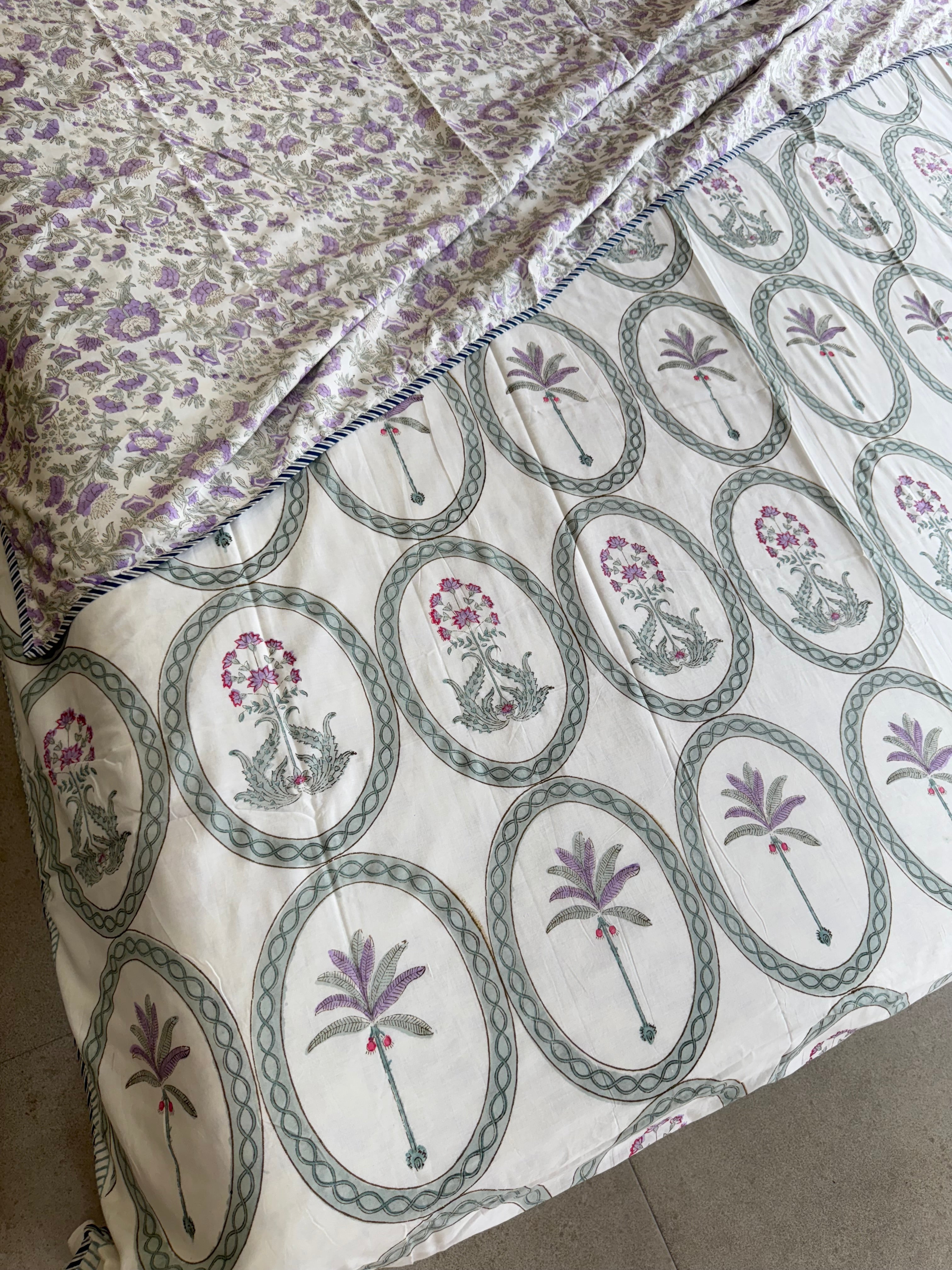 DOUBLE BED HANDBLOCK PRINTED REVERSIBLE MULMUL DOHAR