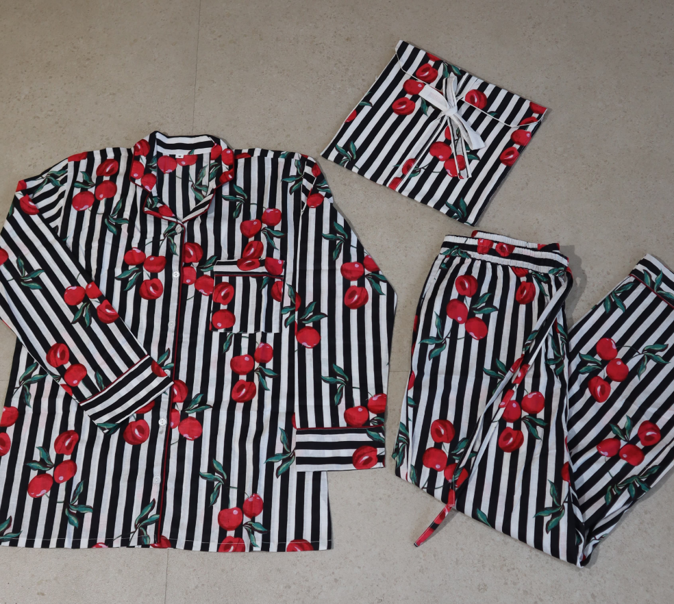 BLACK CHERRY FULL SHIRT AND FULL PAJAMA