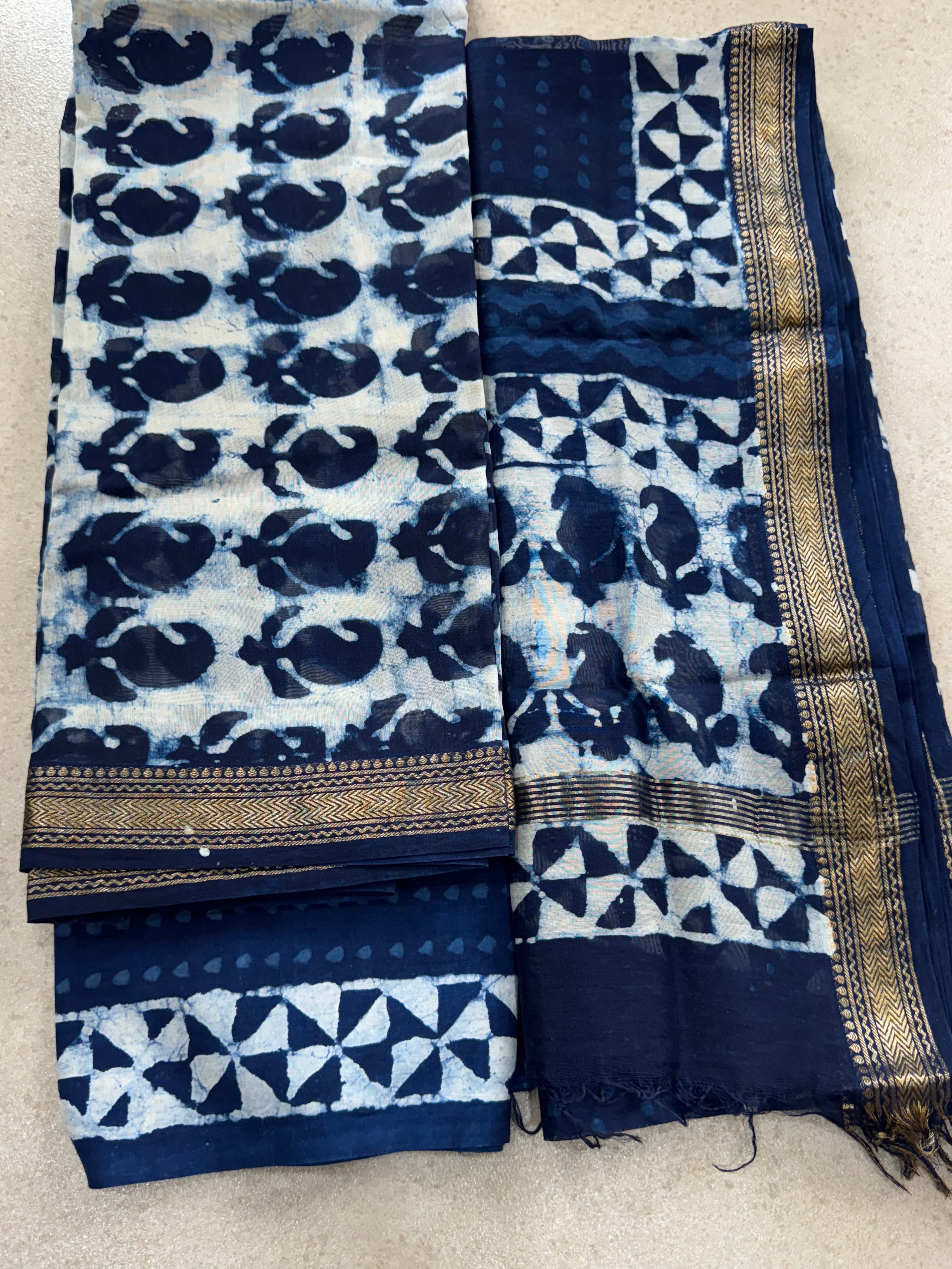 HAND BLOCK PRINTED MAHESHWARI UNSTITCHED SUIT