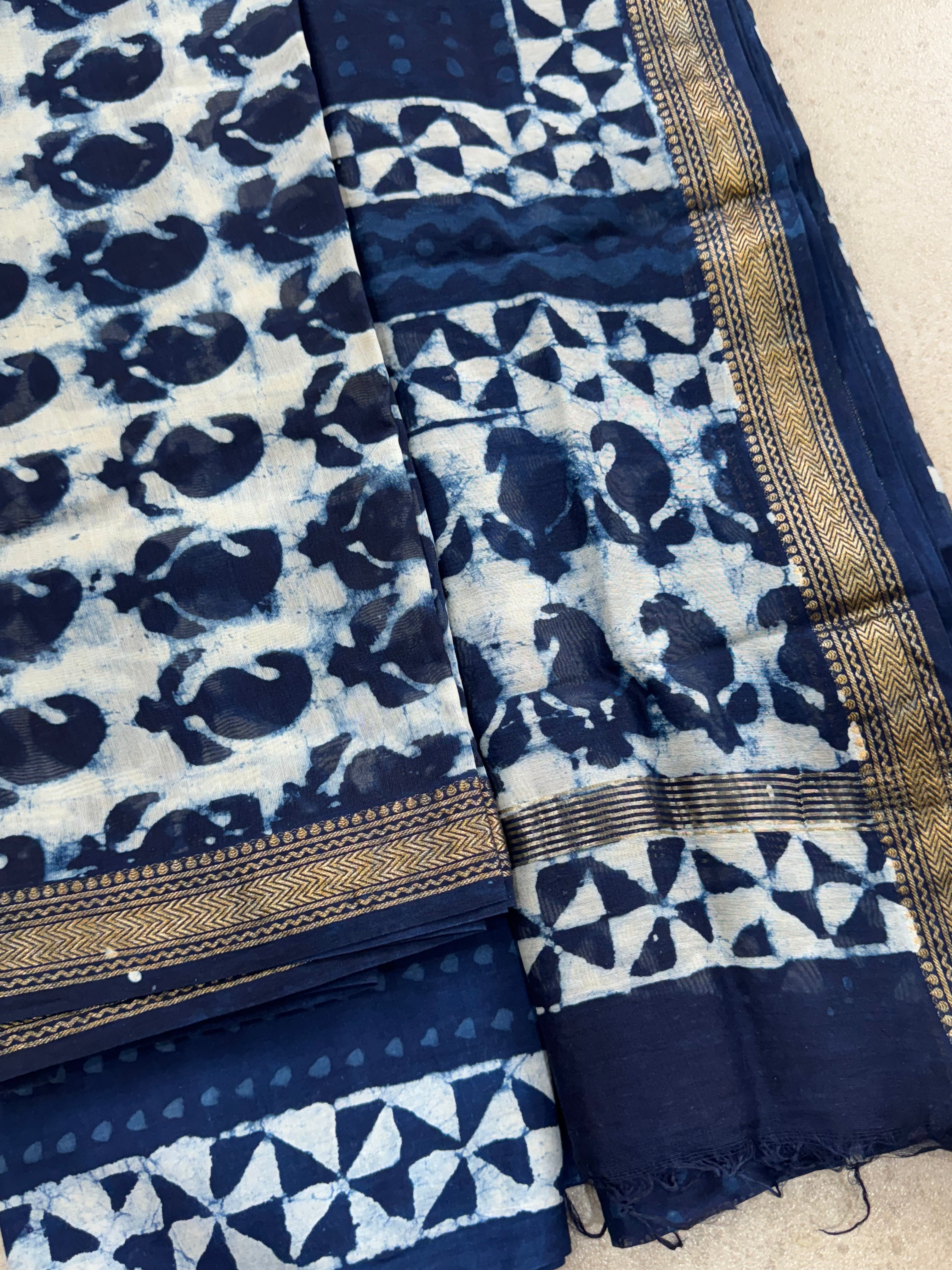 HAND BLOCK PRINTED MAHESHWARI UNSTITCHED SUIT