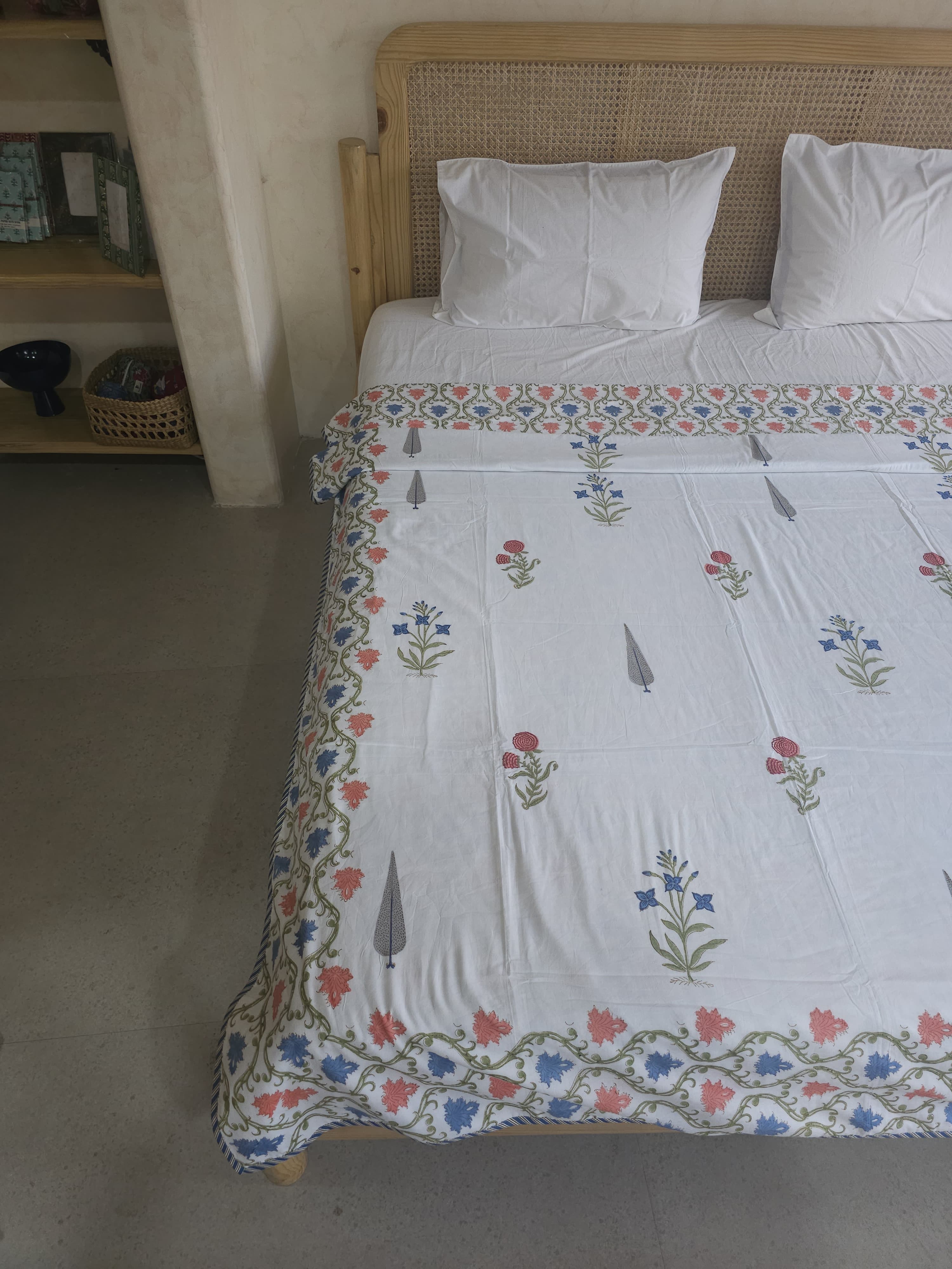 SPRING IVY HANDBLOCK PRINTED REVERSIBLE MULMUL DOHAR