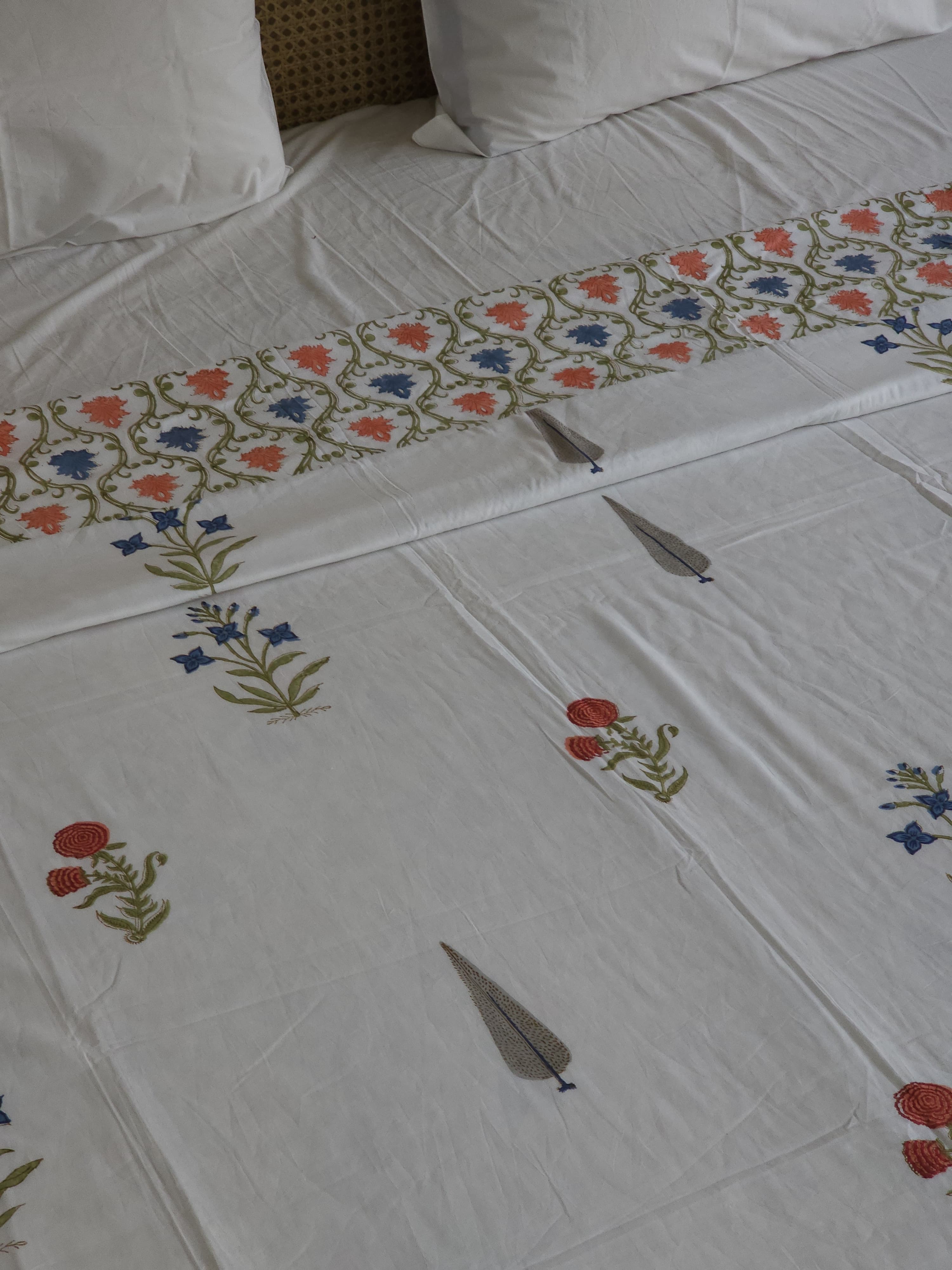 SPRING IVY HANDBLOCK PRINTED REVERSIBLE MULMUL DOHAR