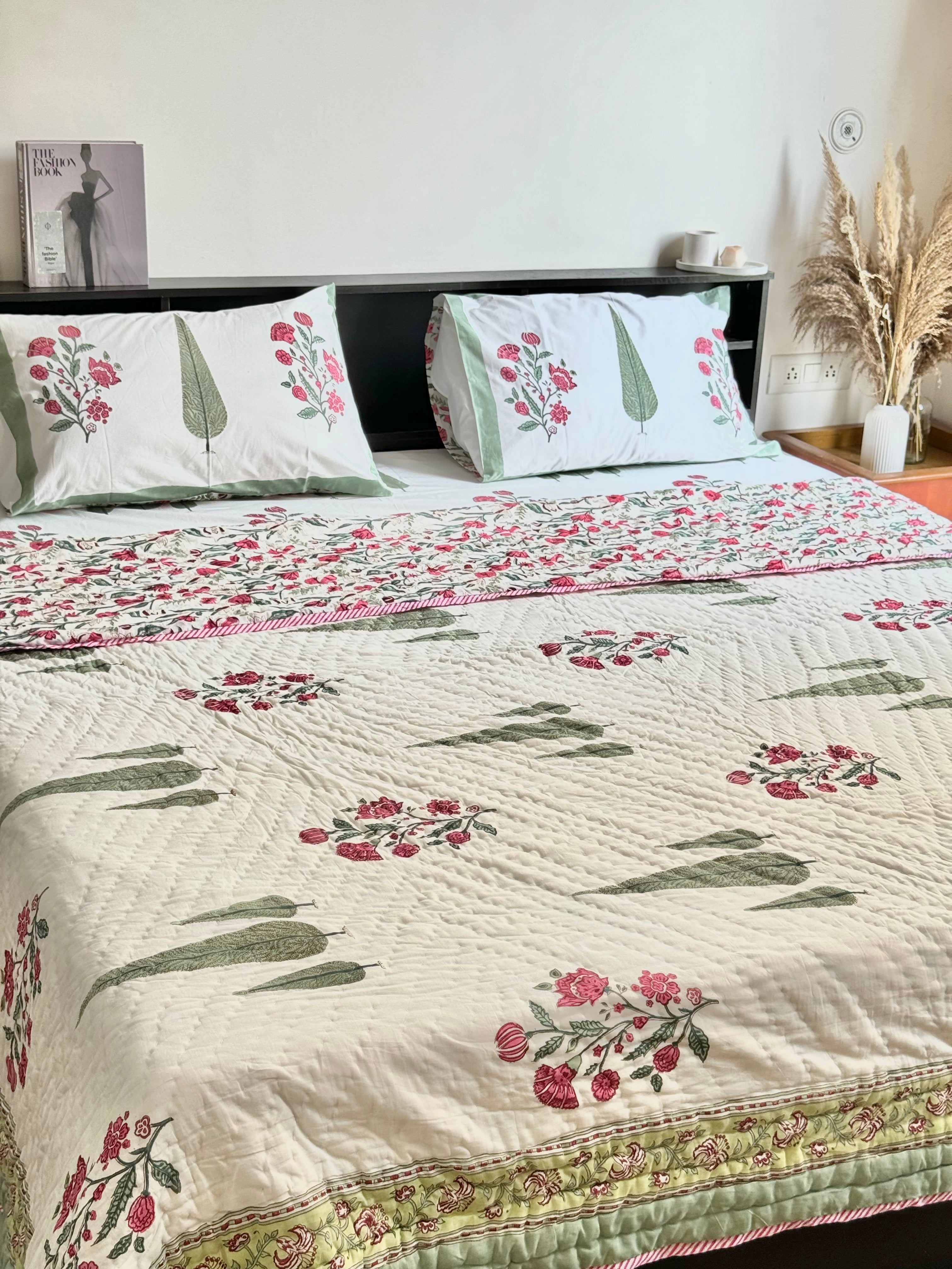TRIPLE CYPRESS HAND BLOCK PRINTED BEDDING SET