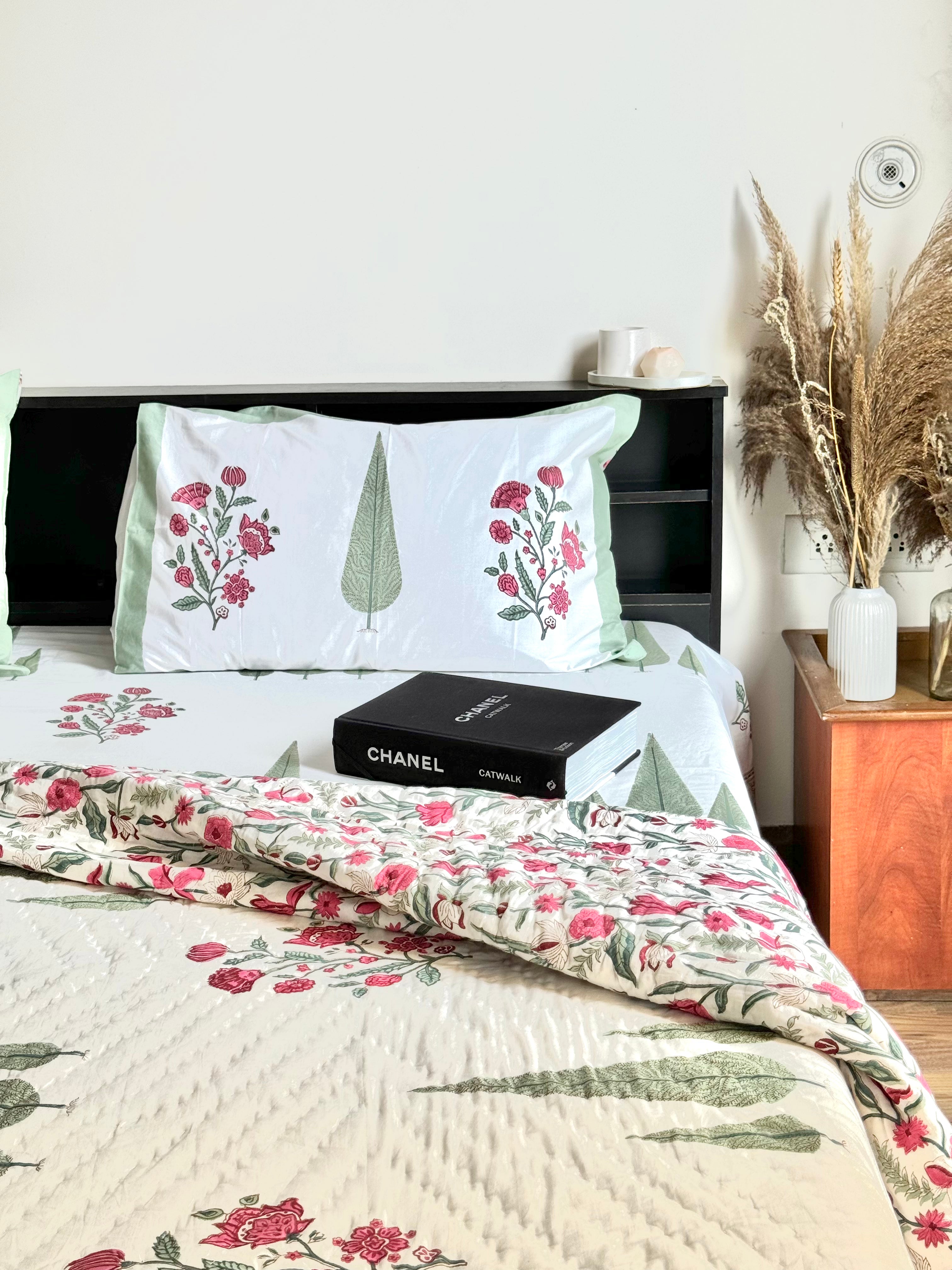 TRIPLE CYPRESS HAND BLOCK PRINTED BEDDING SET