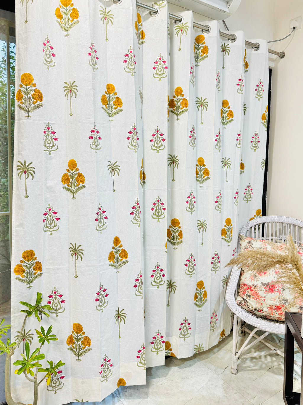 'Carved Ornaments' Handblock Printed Cotton Window Curtain