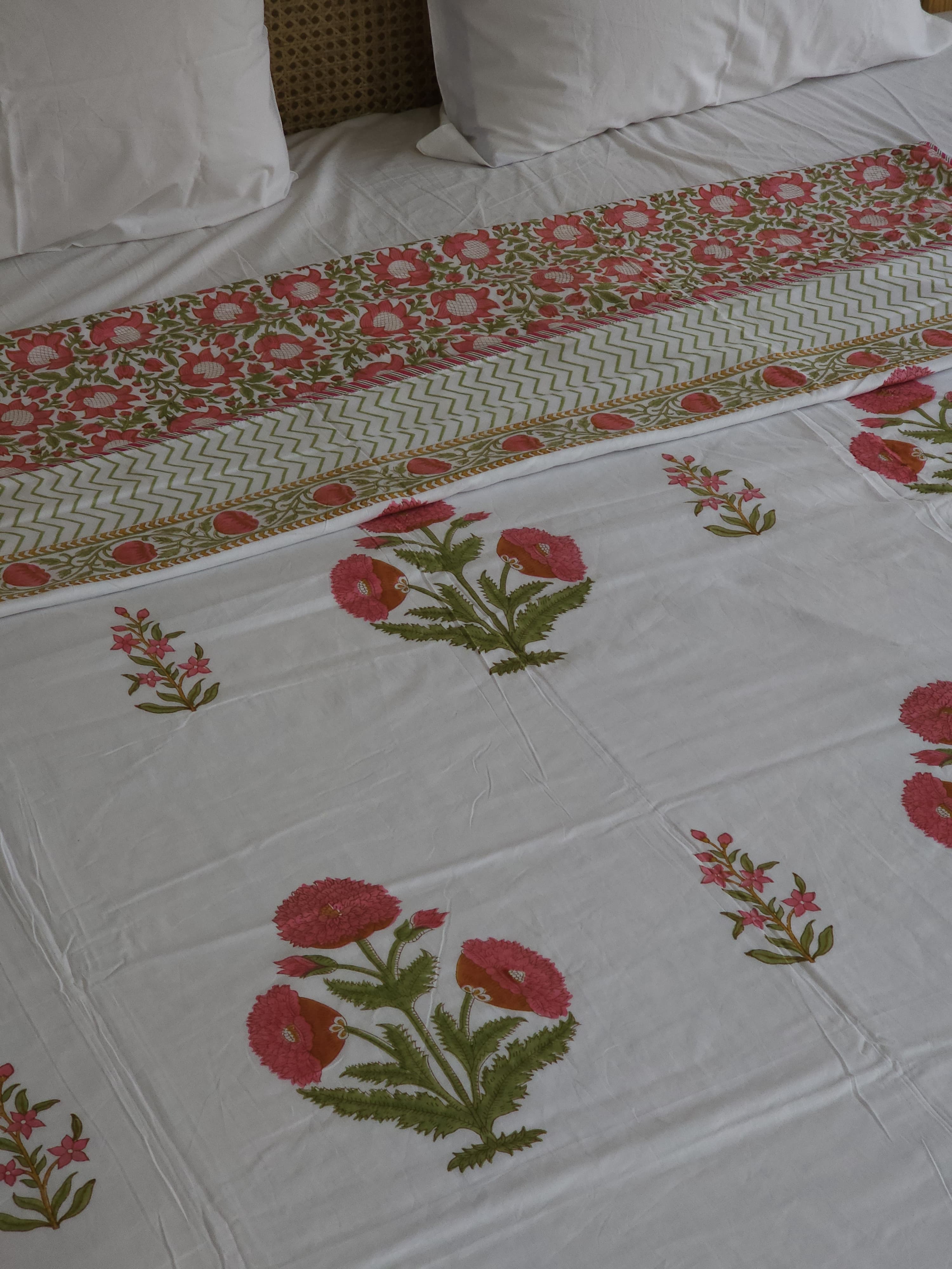 POPPY HANDBLOCK PRINTED REVERSIBLE MULMUL DOHAR