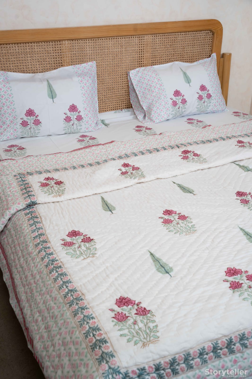 GARDENIA GRACE HANDBLOCK PRINTED BEDDING