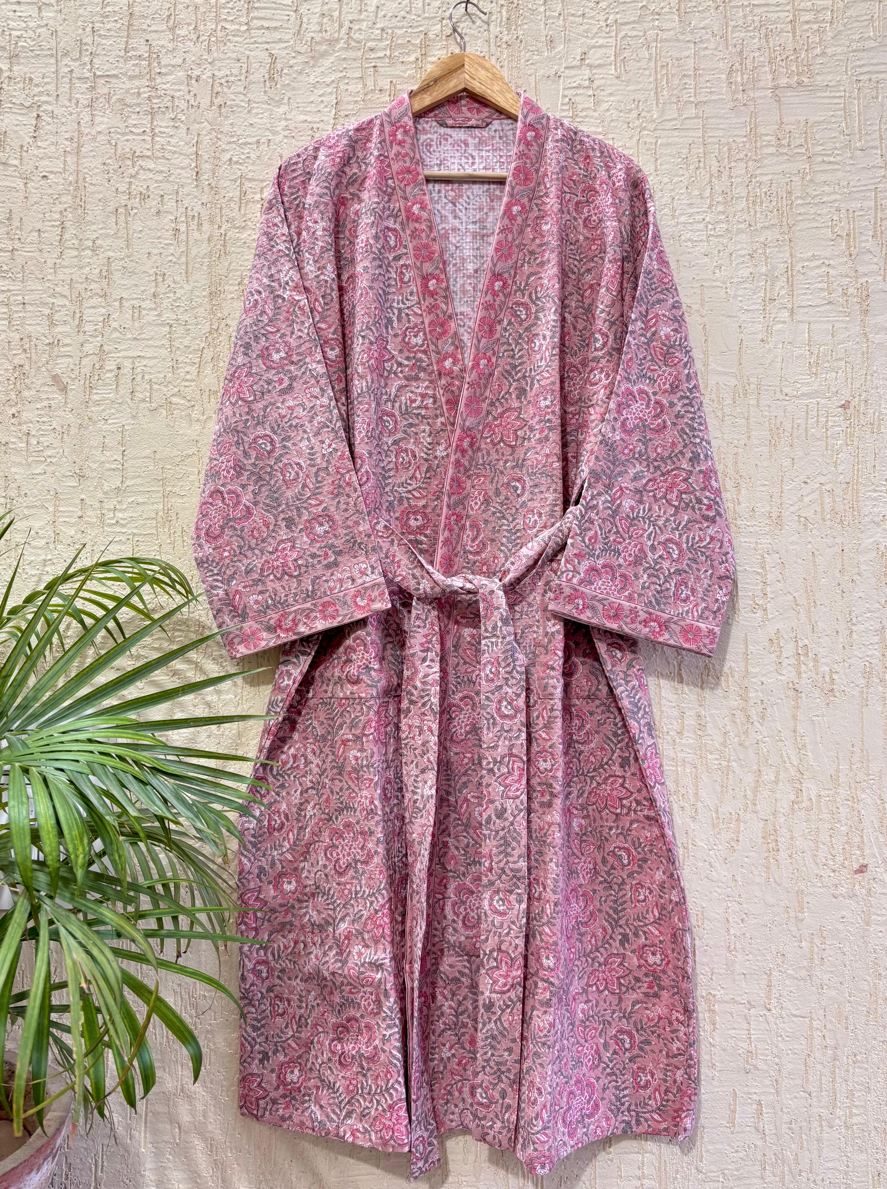 HAND BLOCK PRINTED WAFFLE BATHROBE