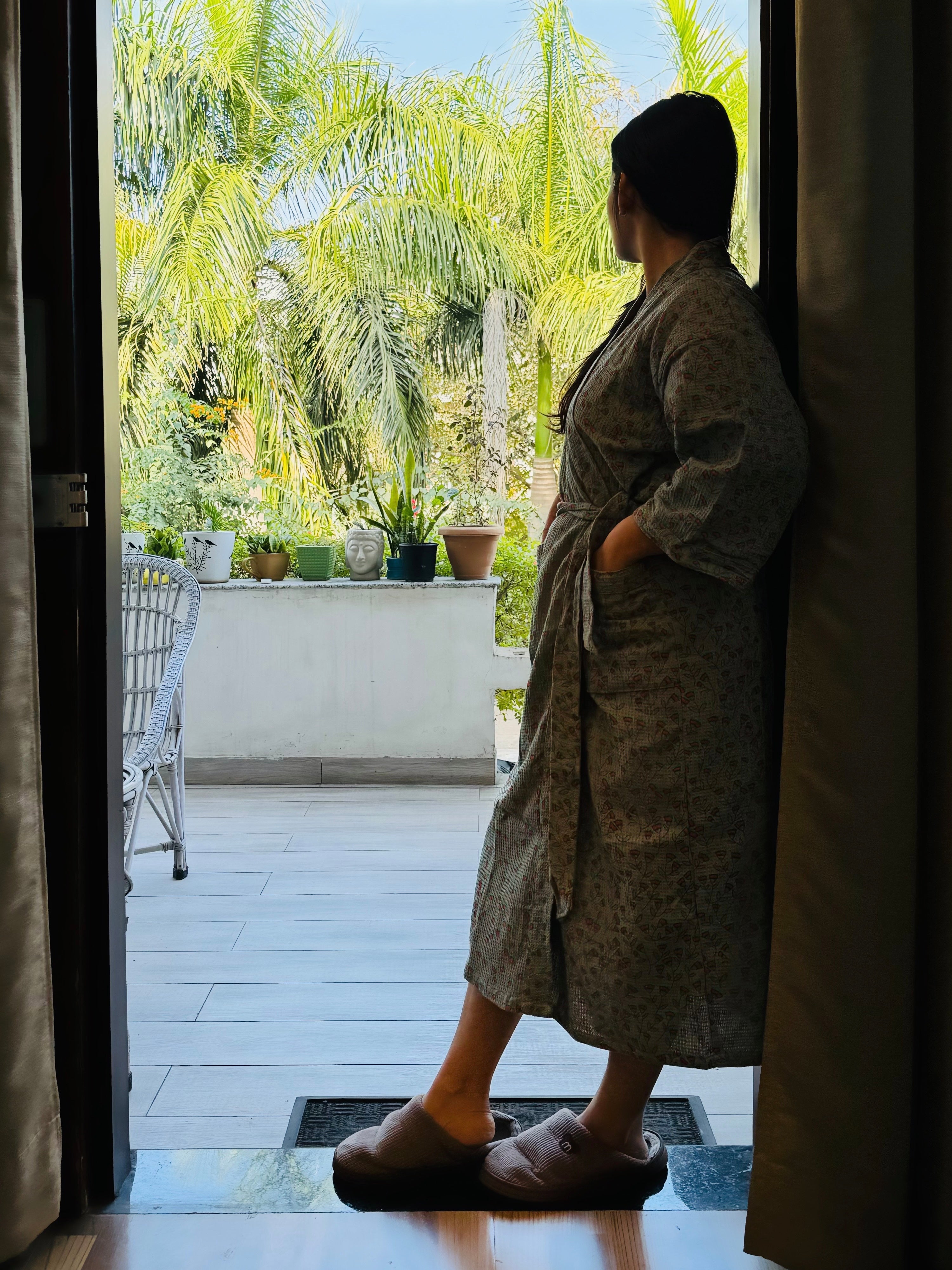 Waffle Cotton Floral Bath Robe