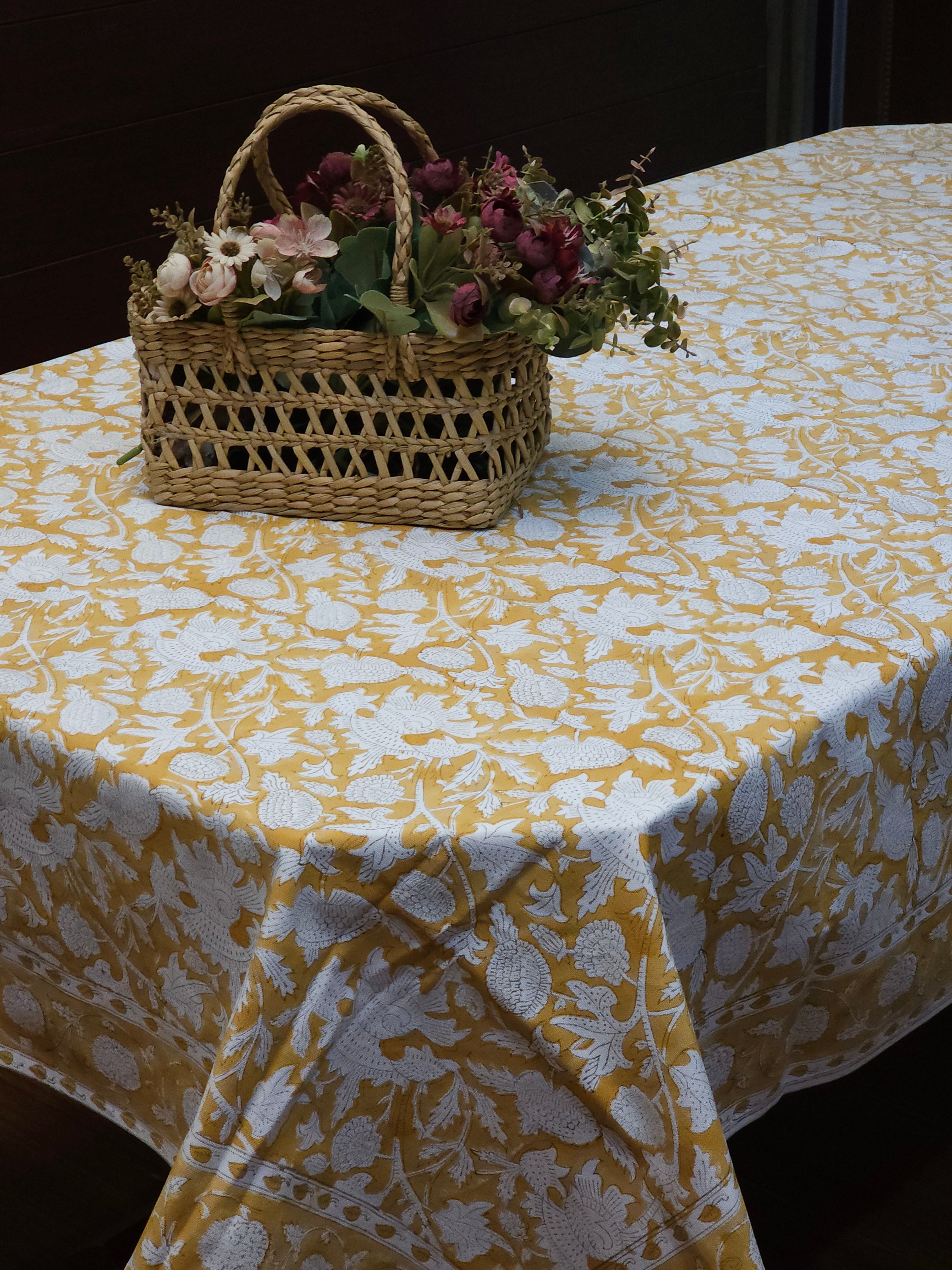 SUNRISE SIX SEATER HANDBLOCK PRINTED TABLECLOTH