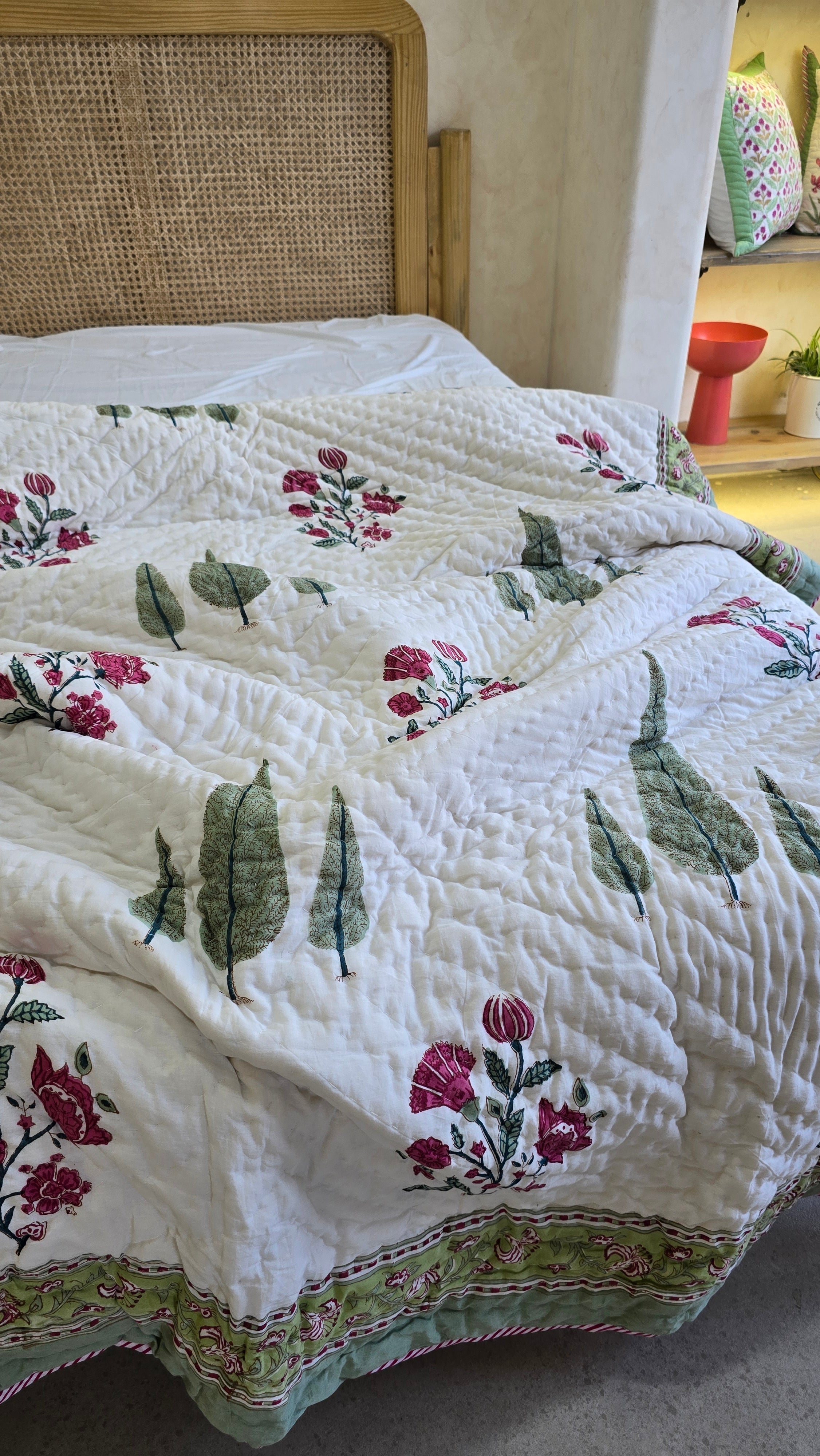 TRIPLE CYPRESS HANDBLOCK PRINTED SINGLE QUILT