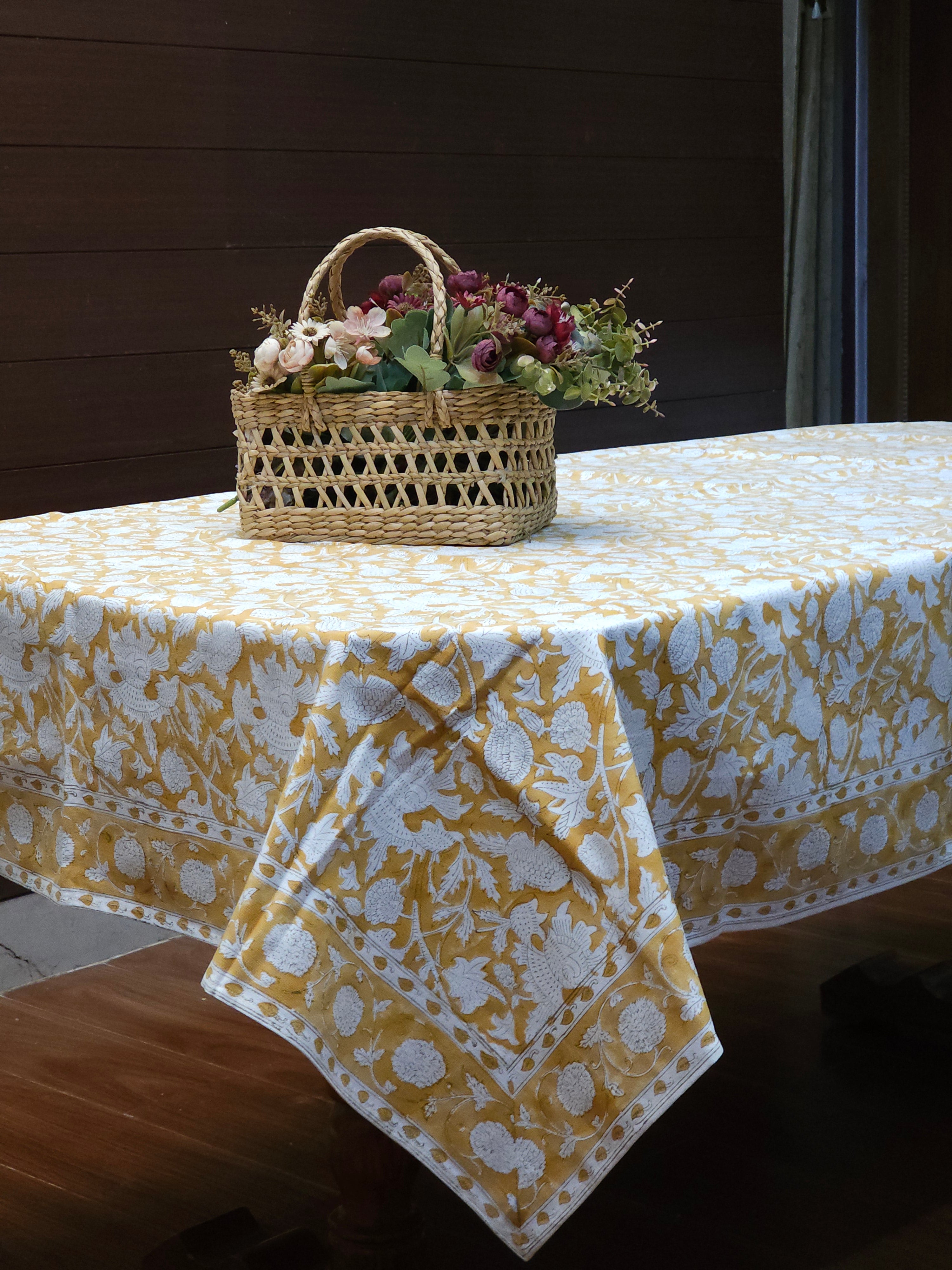 SUNRISE SIX SEATER HANDBLOCK PRINTED TABLECLOTH