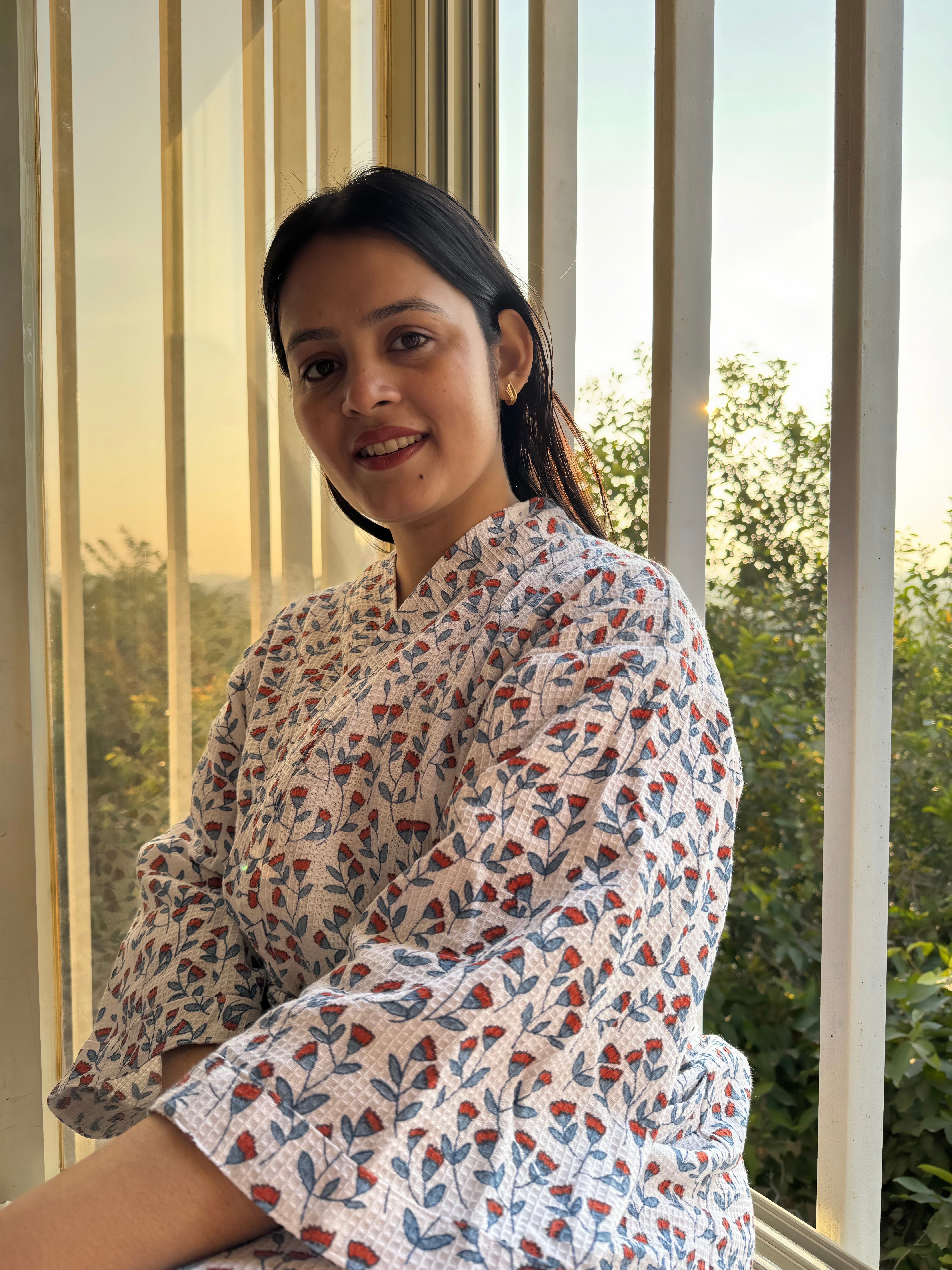 Waffle Cotton Floral Bath Robe