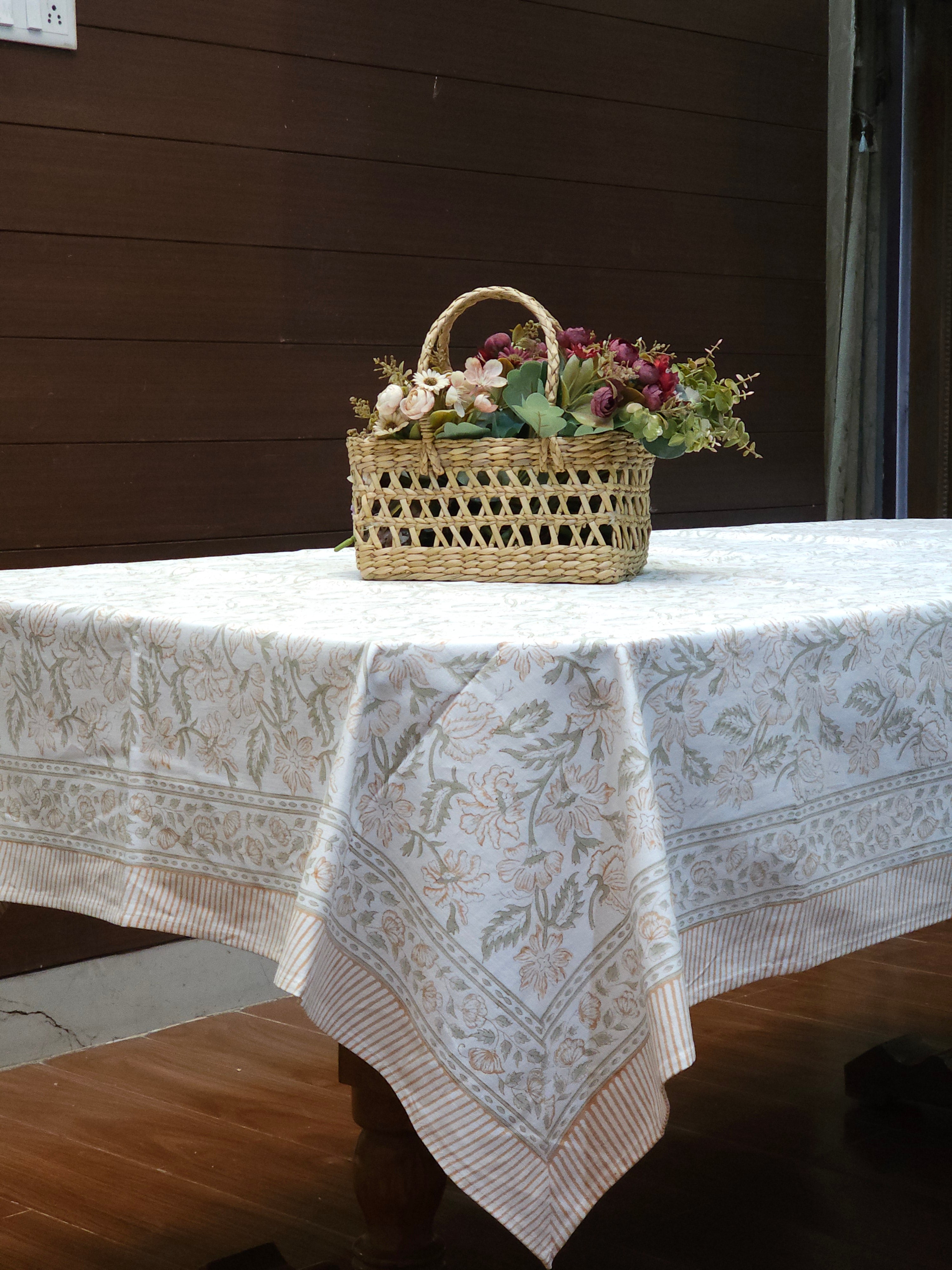 FRESH FUSION SIX & EIGHT SEATER HANDBLOCK PRINTED TABLECLOTH
