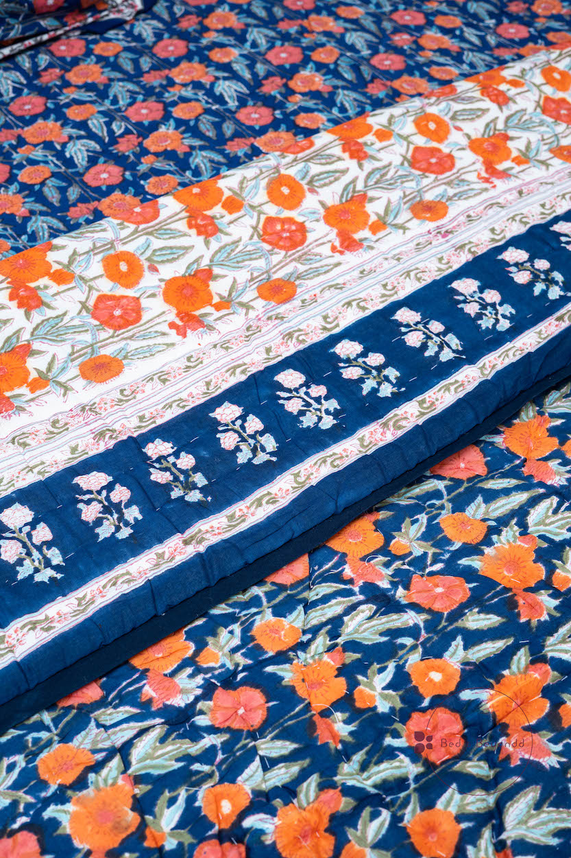 HAND BLOCK PRINTED REVERSIBLE FESTIVE QUILT