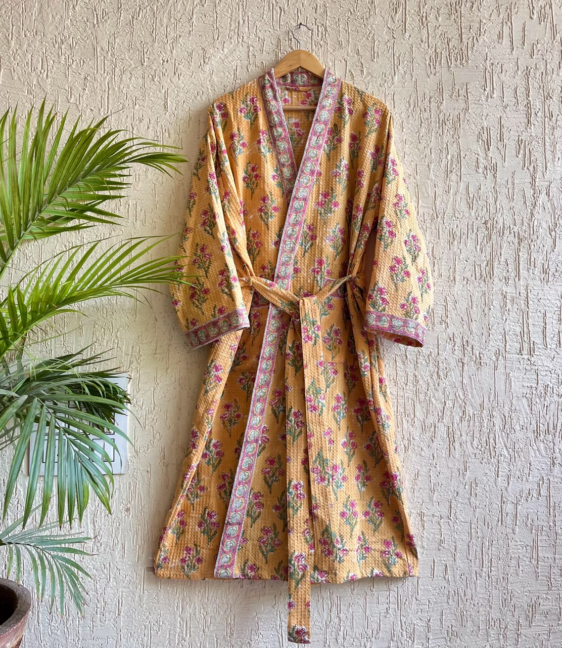 HAND BLOCK PRINTED WAFFLE BATHROBE