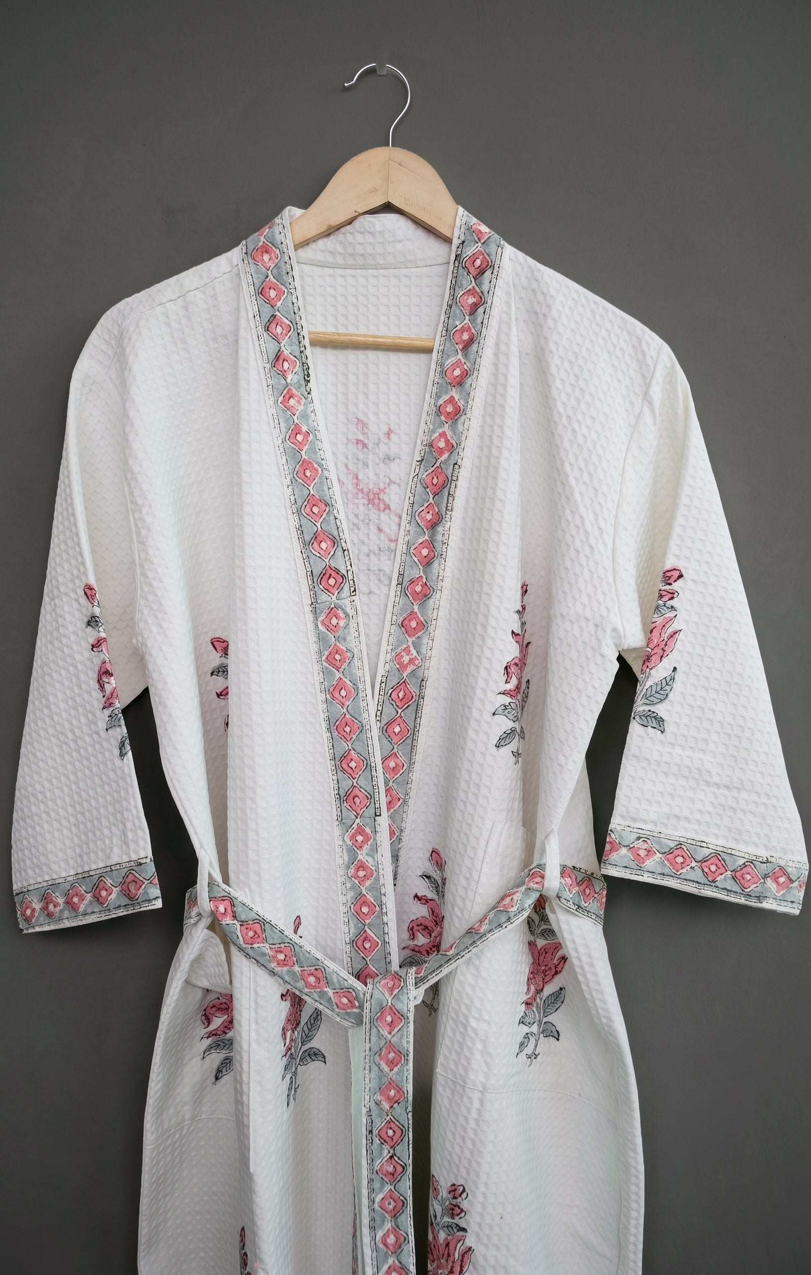 Block printed Waffle Cotton Bath Robe