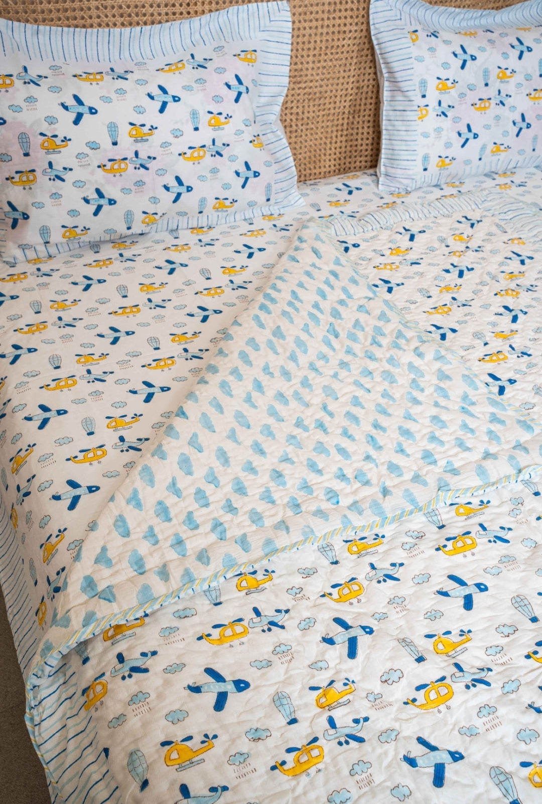 HAND BLOCK PRINTED REVERSIBLE MULMUL BABY QUILT (1 Year to 5 Years)