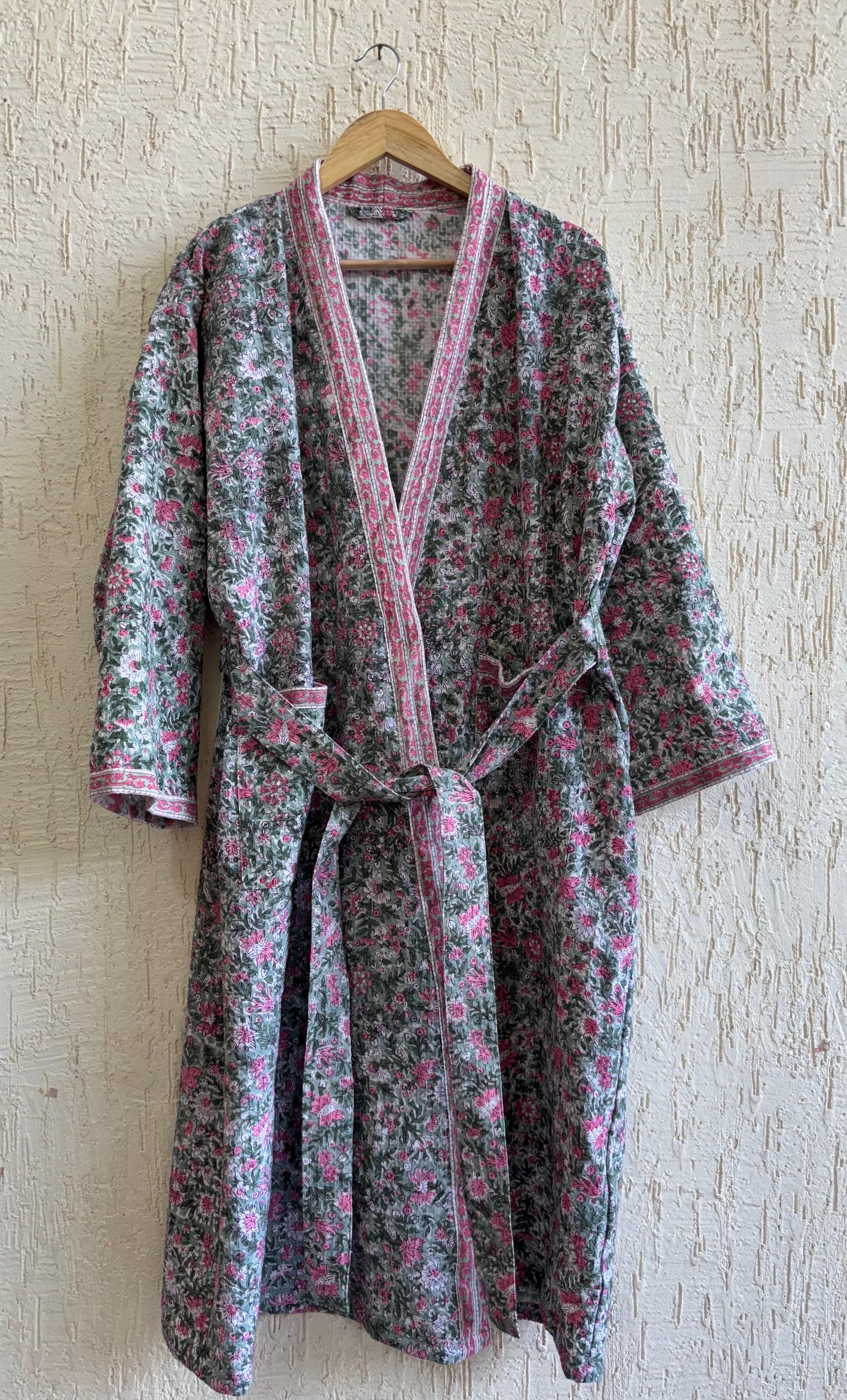 HAND BLOCK PRINTED WAFFLE BATHROBE