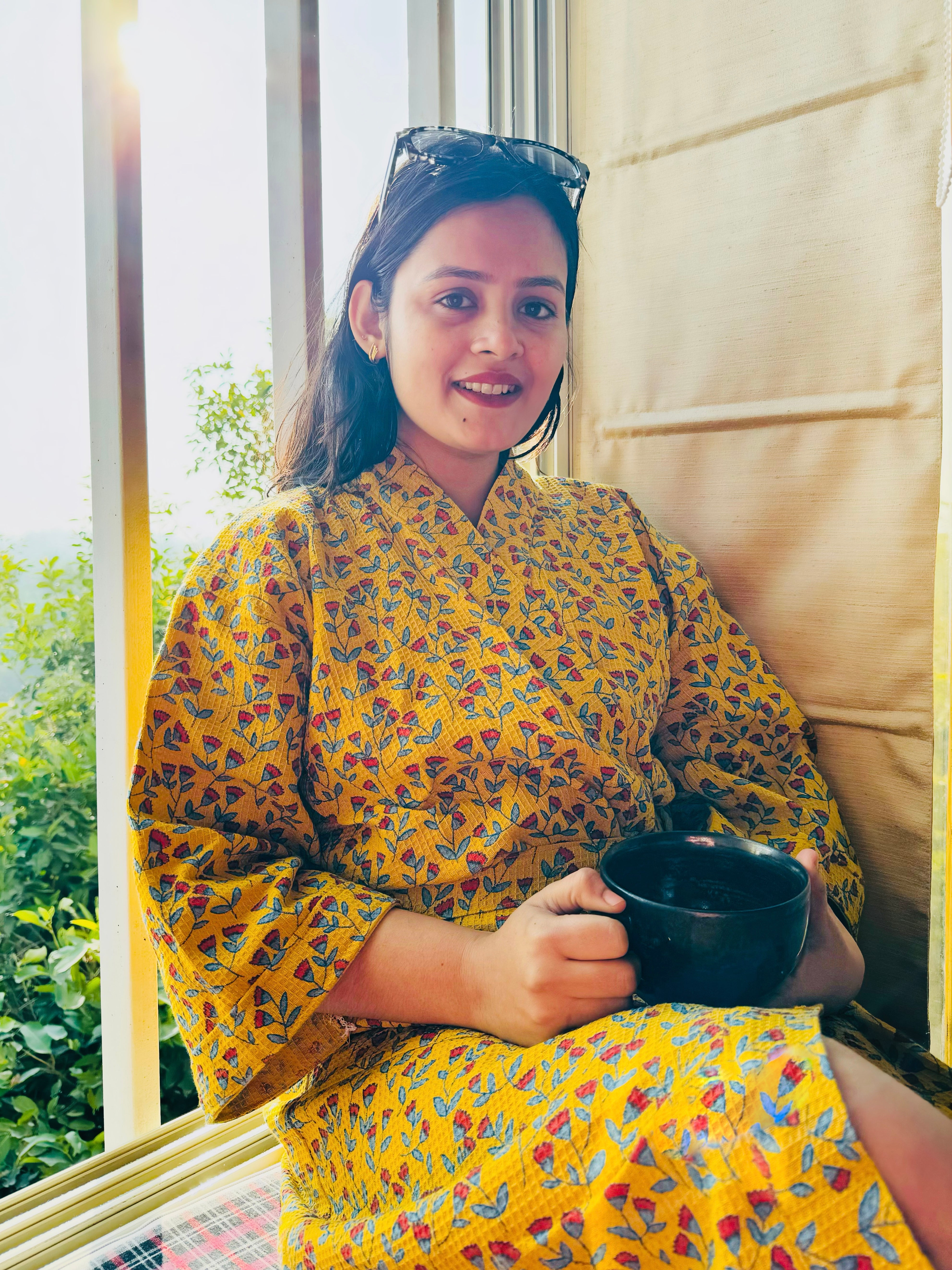 Waffle Cotton Floral Bath Robe