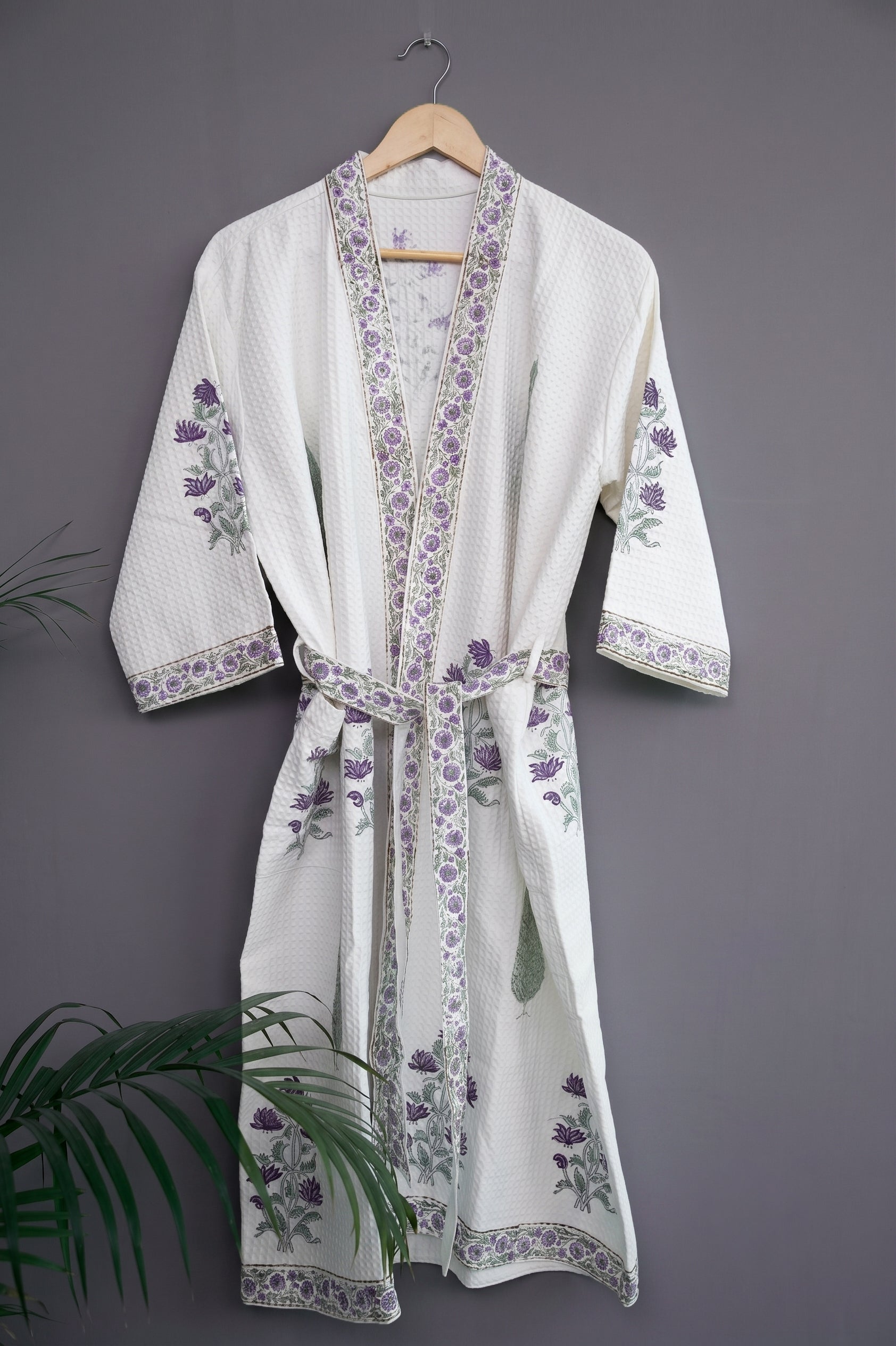 Block printed Waffle Cotton Bath Robe