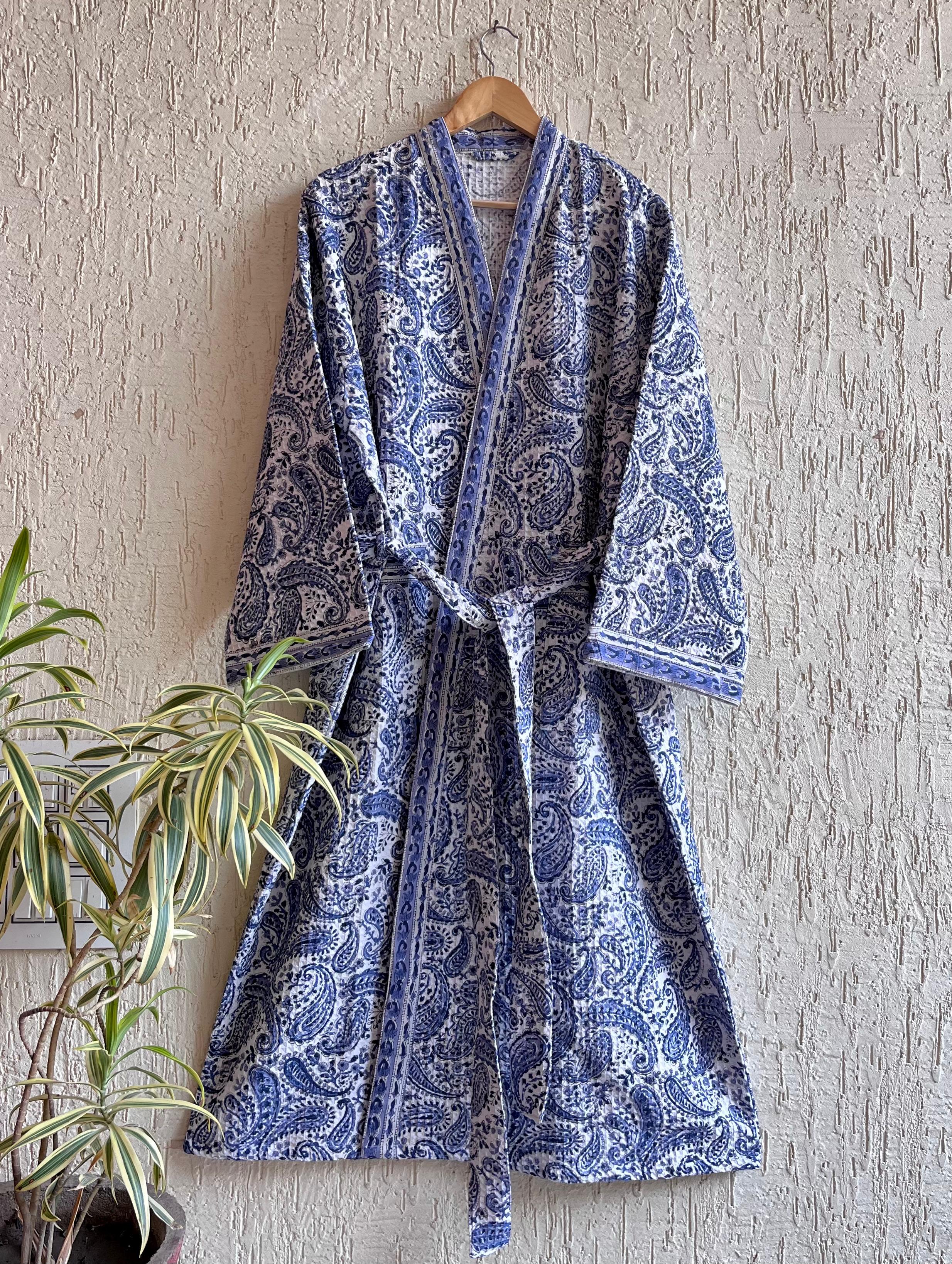 HAND BLOCK PRINTED WAFFLE BATHROBE