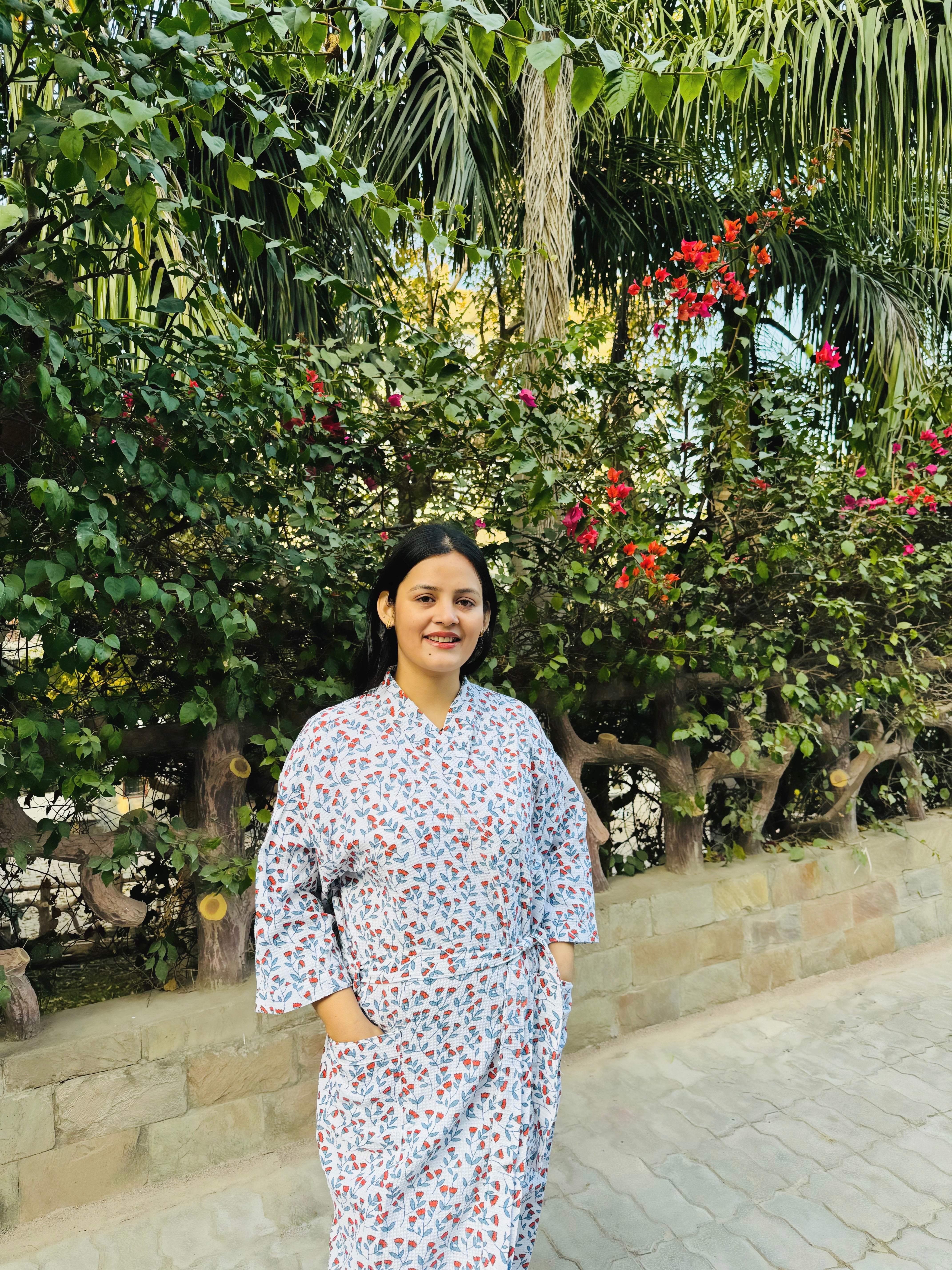 Waffle Cotton Floral Bath Robe