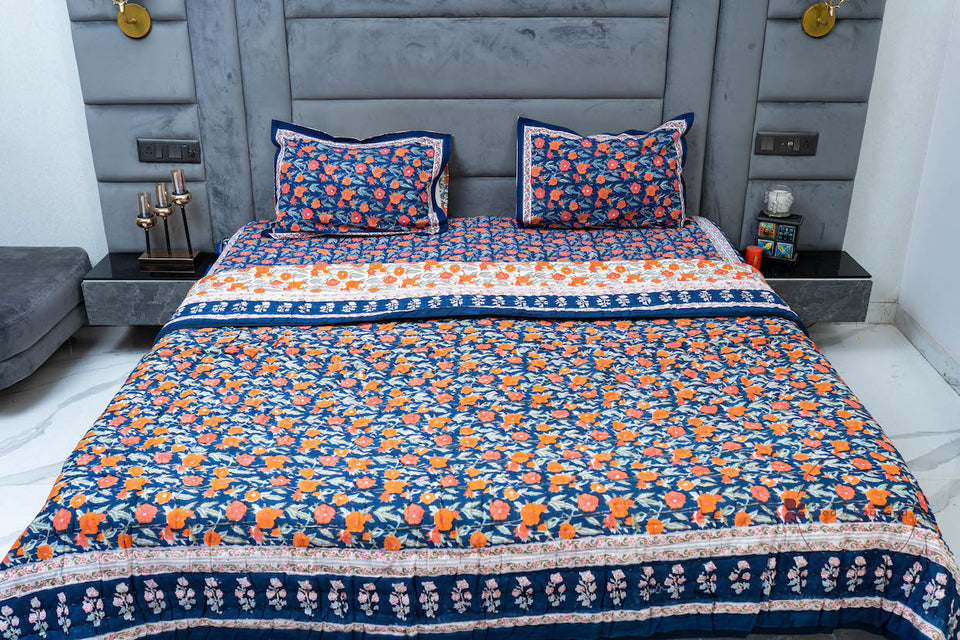 HAND BLOCK PRINTED REVERSIBLE FESTIVE QUILT