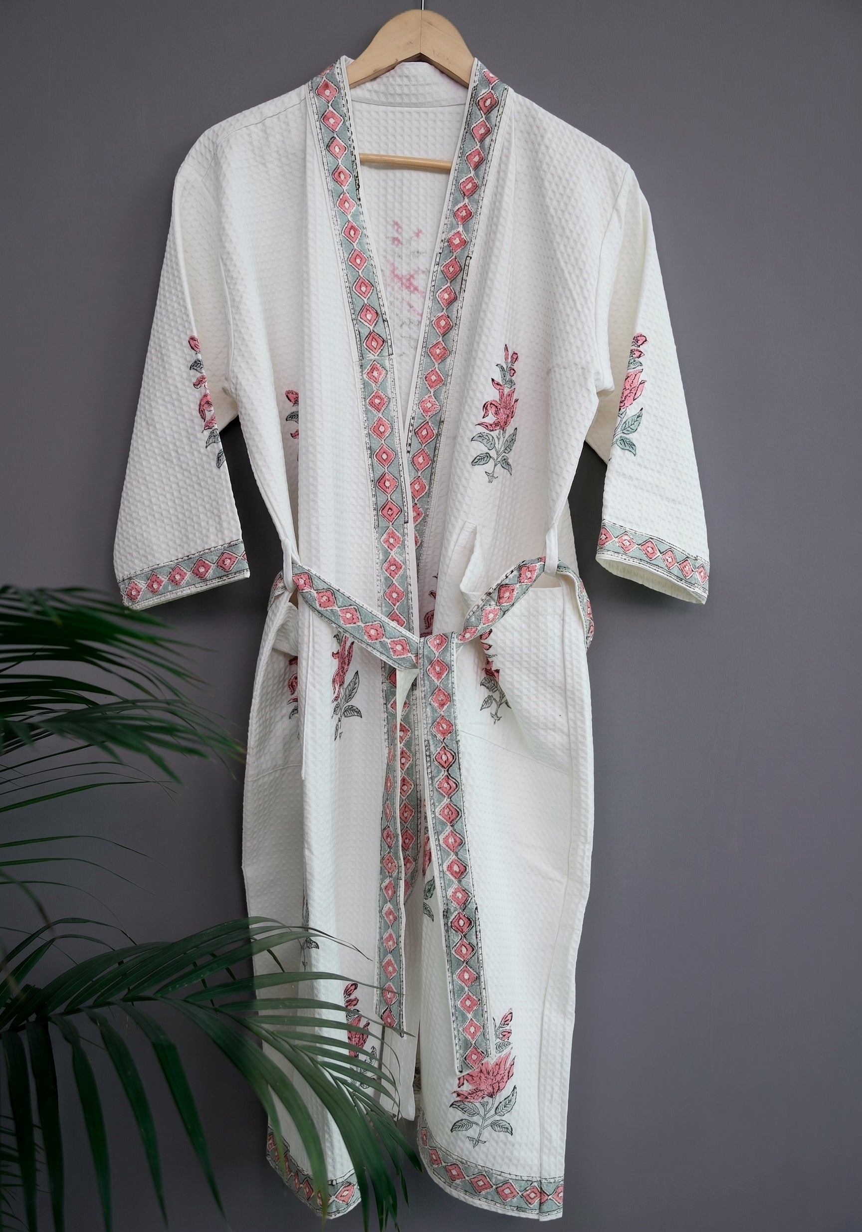 Block printed Waffle Cotton Bath Robe