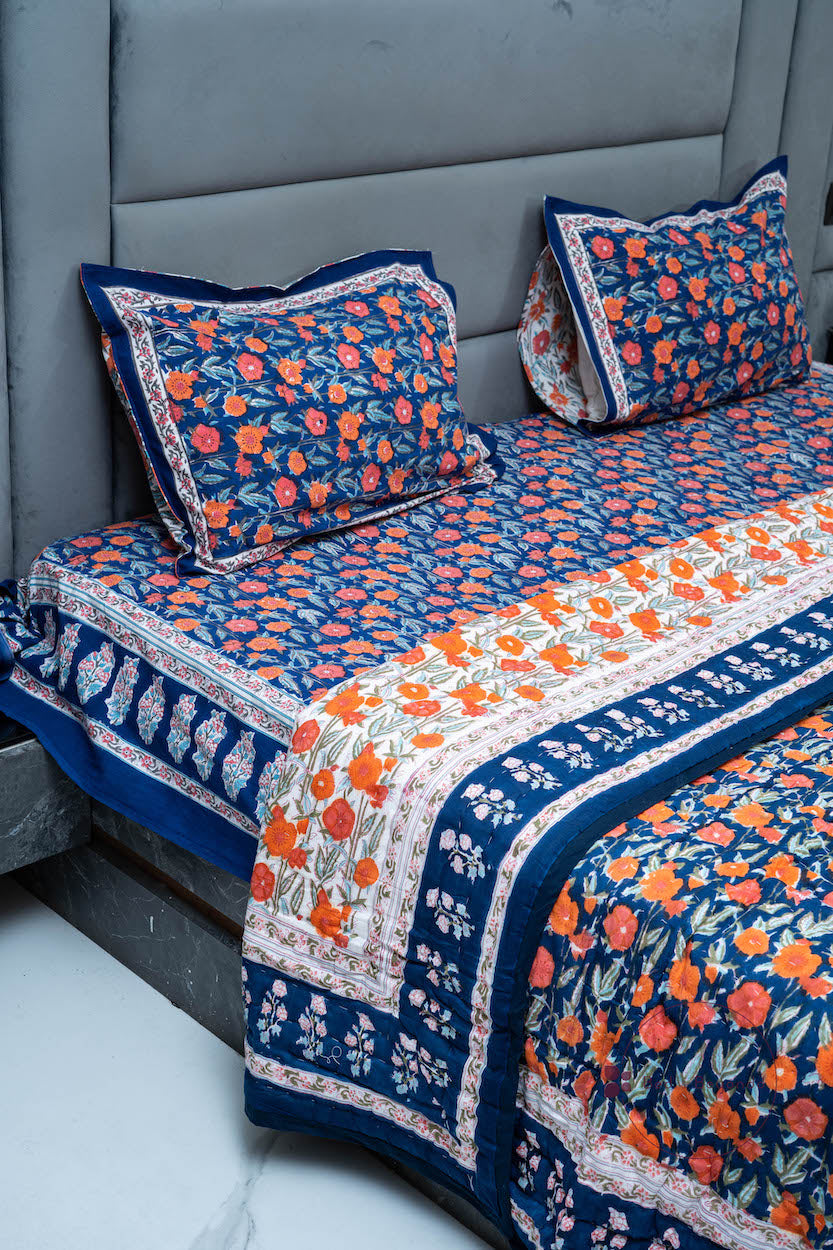 HAND BLOCK PRINTED REVERSIBLE FESTIVE QUILT