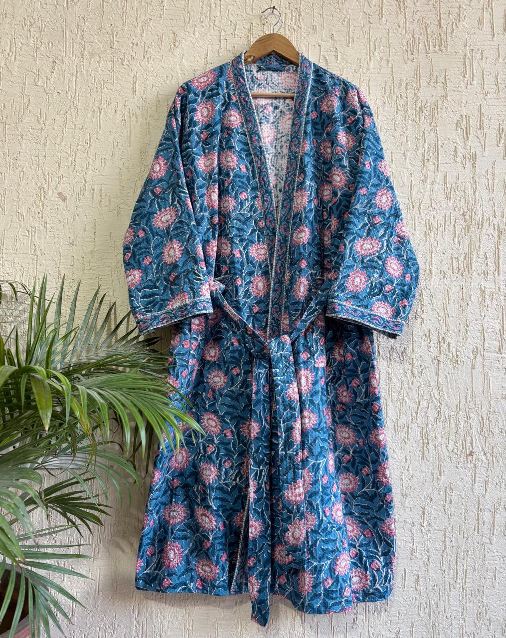 HAND BLOCK PRINTED WAFFLE BATHROBE