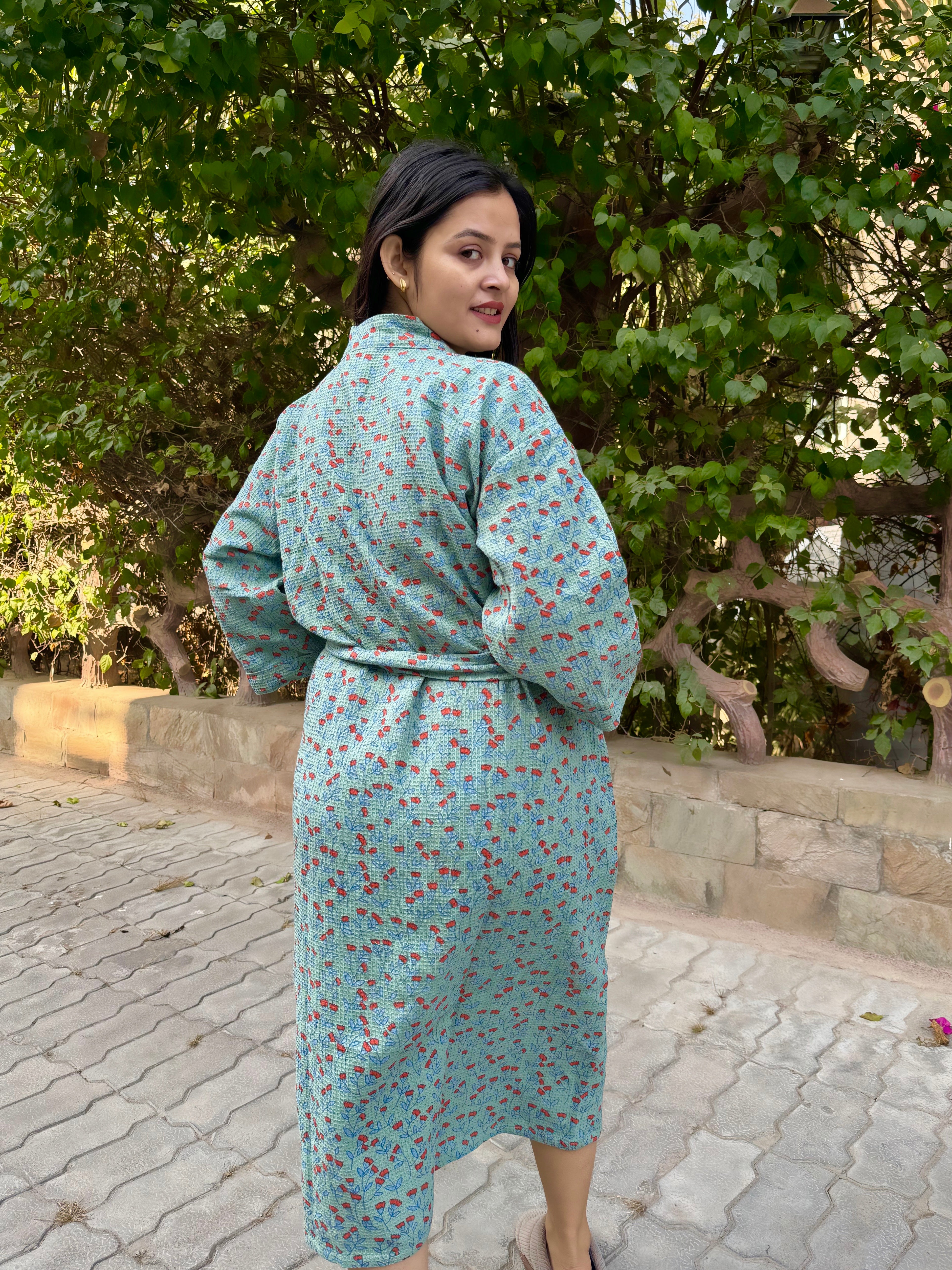 Waffle Cotton Floral Bath Robe