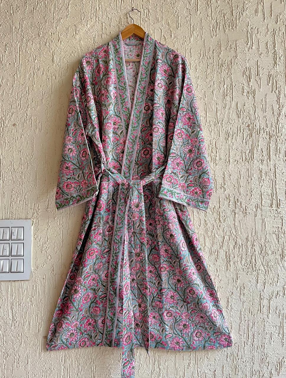 HAND BLOCK PRINTED WAFFLE BATHROBE