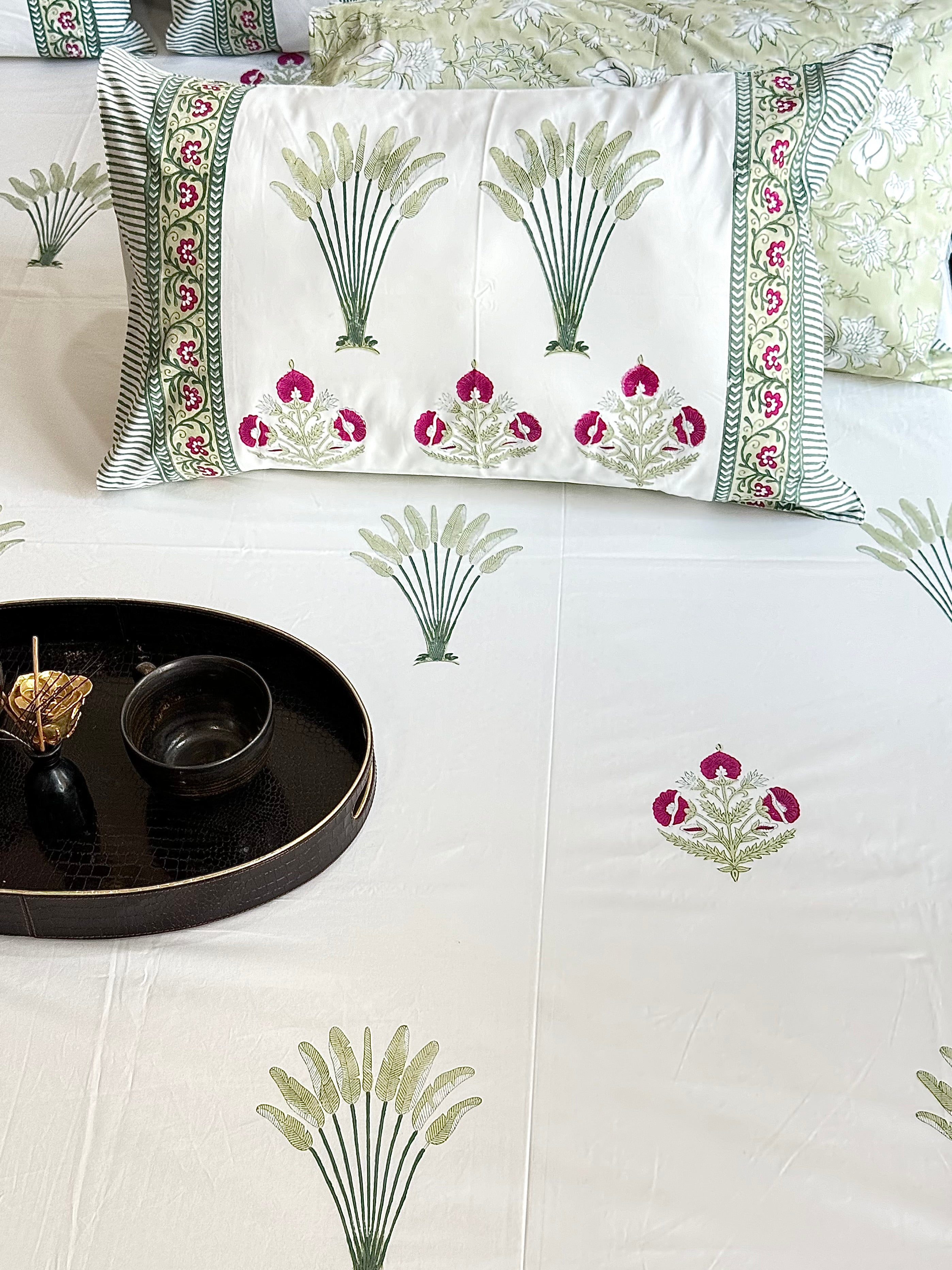 PARIZA HANDBLOCK PRINTED BEDSHEET WITH ONE REVERSIBLE PILLOW COVERS