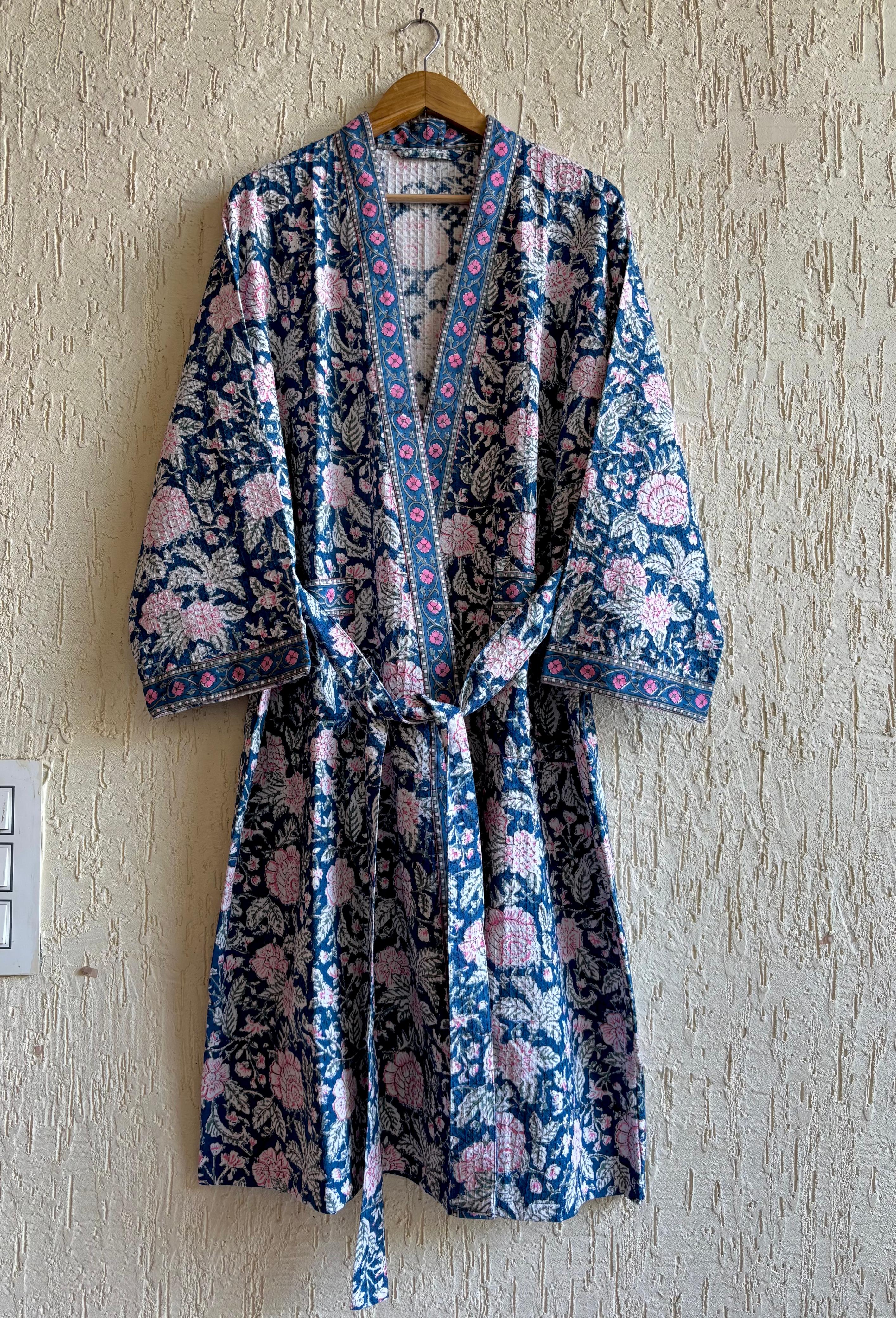 HAND BLOCK PRINTED WAFFLE BATHROBE