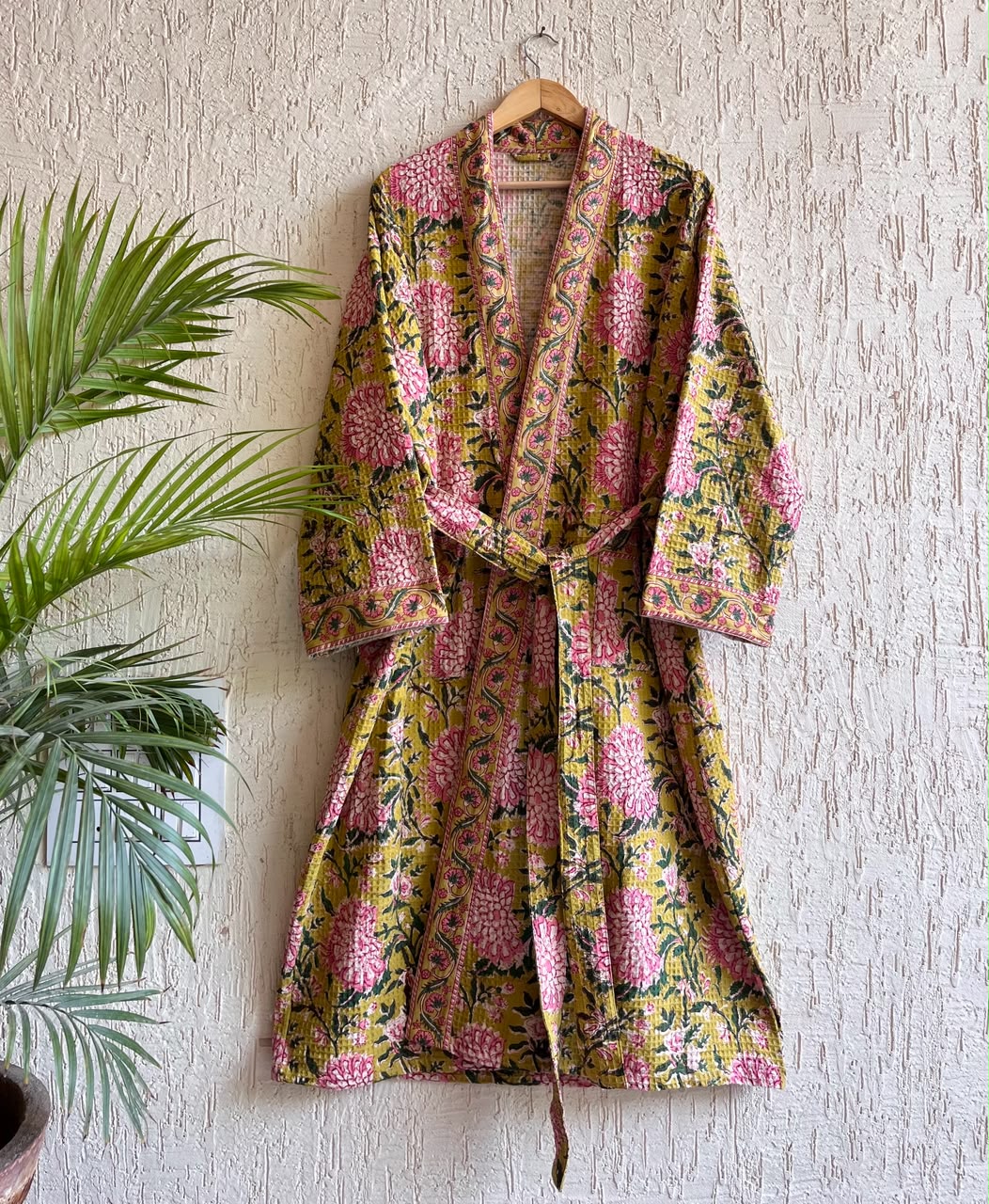 HAND BLOCK PRINTED WAFFLE BATHROBE