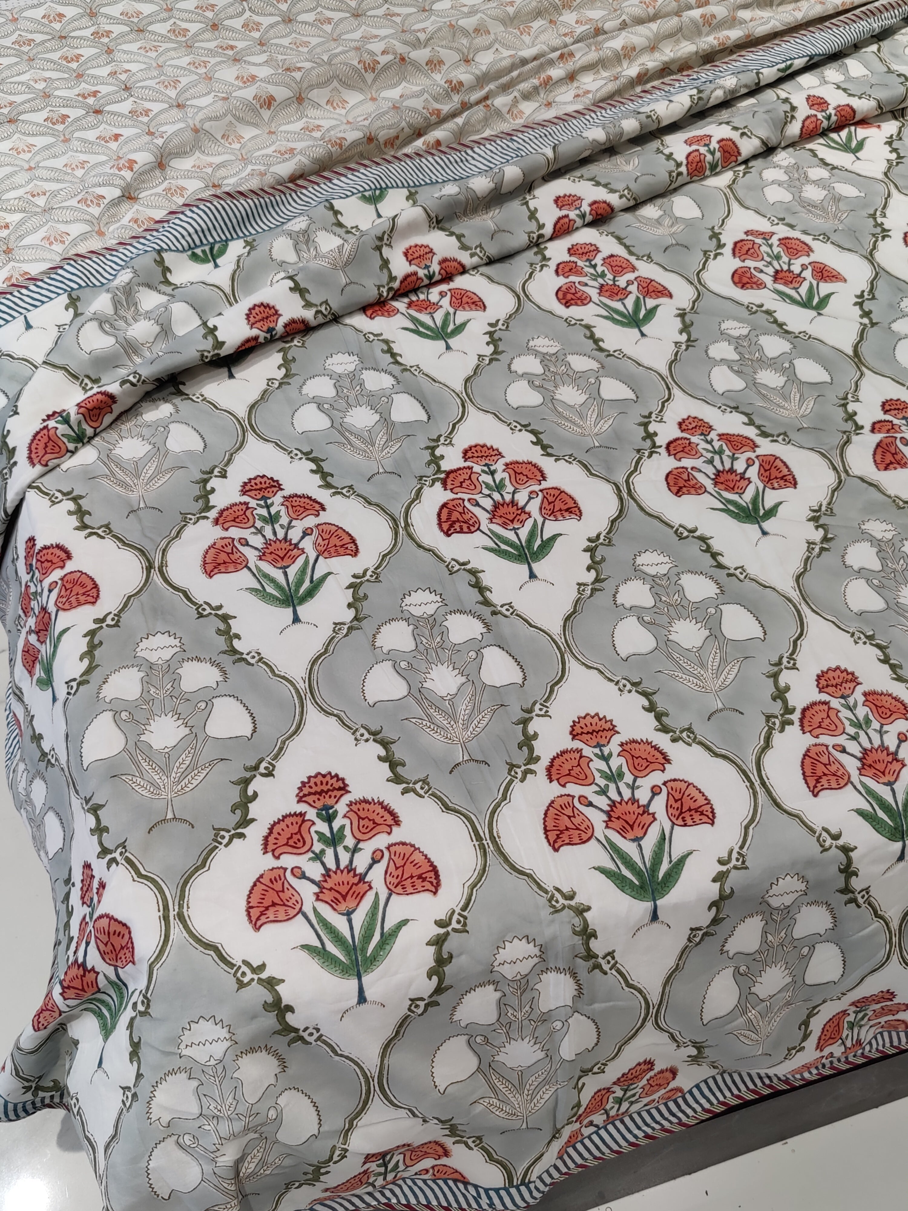 BEAUTY OF NATURE HANDBLOCK PRINTED REVERSIBLE MULMUL DOHAR